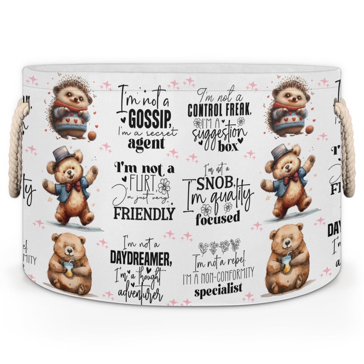 Large Round Laundry Basket Funny Letter Animal Toy Bins Organizers and Storage for Girls Canvas Collapsible Blanket Storage Basket Laundry Hamper Gift Baskets Bedroom Clothes Children Nursery