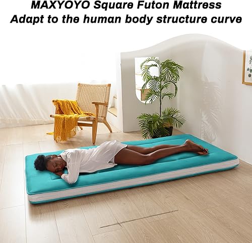 Miniatura 78 de MAXYOYO - Colchón tipo futón japonés, acolchado, para cama, extra grueso, plegable, transpirable, tumbona para el suelo, cama de invitados para Azul