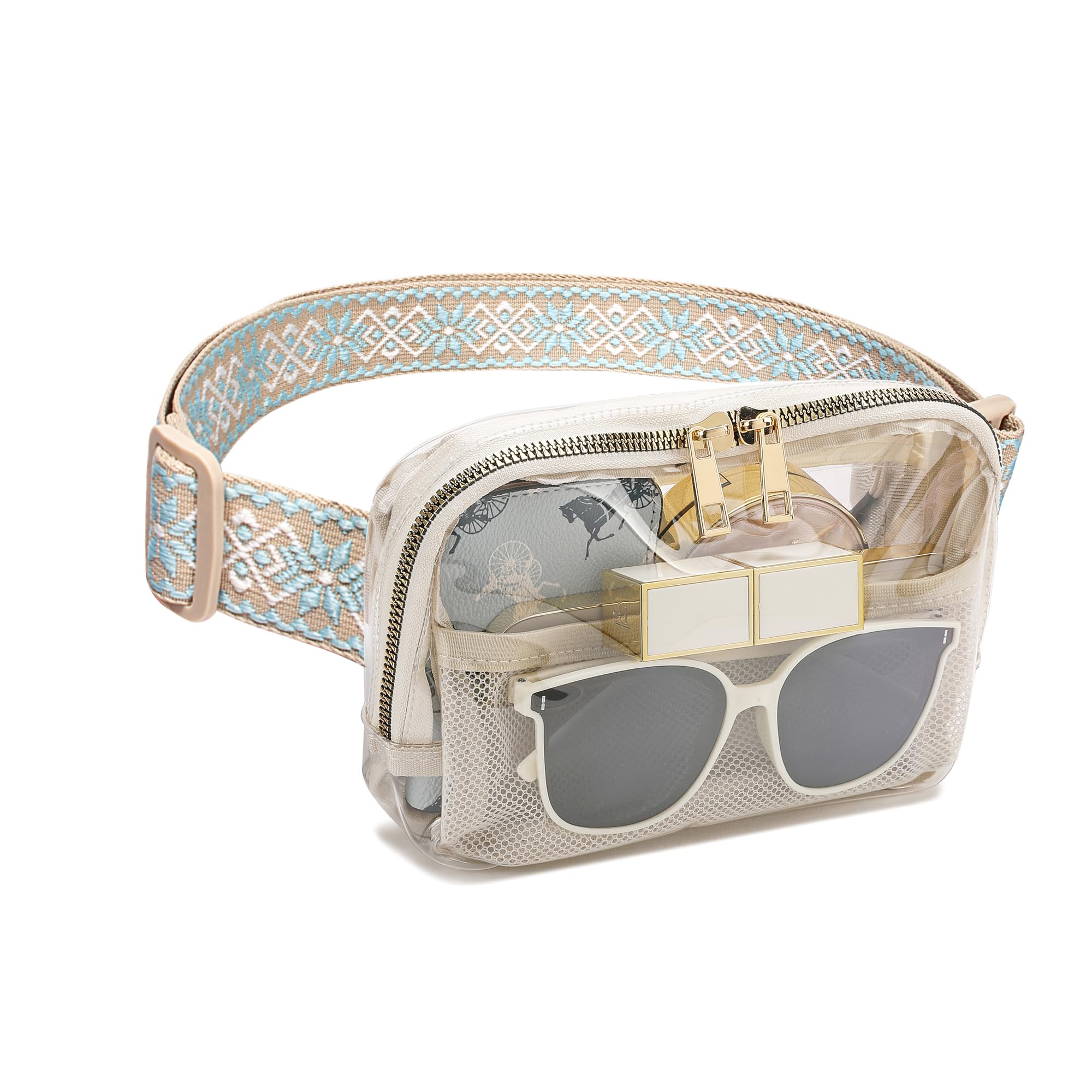 Clear Fanny Pack Stadium Approved for Women & Men Belt Bag Crossbody Waterproof with Adjustable Strap for Festival Sports Workout (0-Beige)