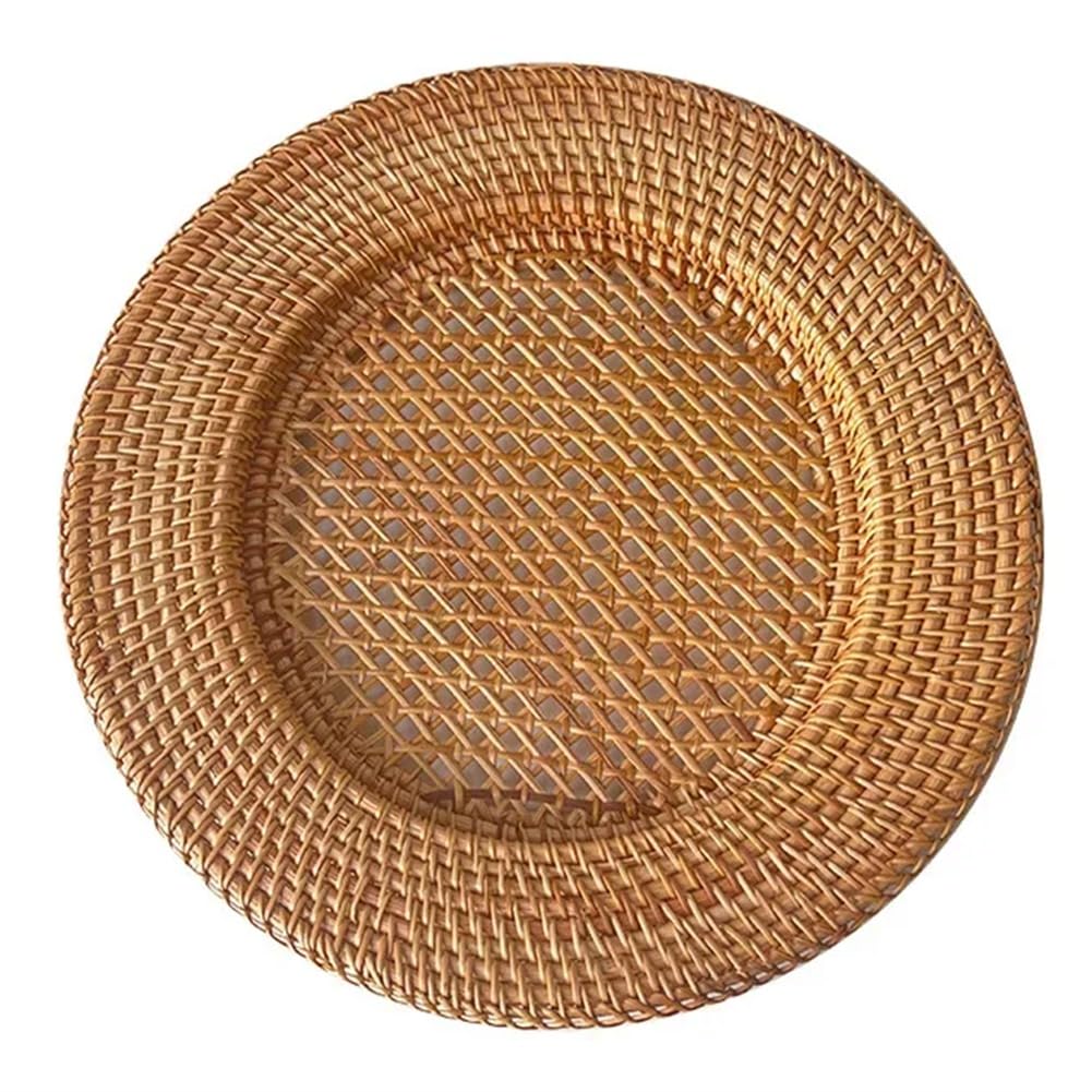 UDSKNV[KSL Bread Snack Serving Tray 13 Inch Handmade Natural Rattan Plate Decorative Round Placemat Table Decor