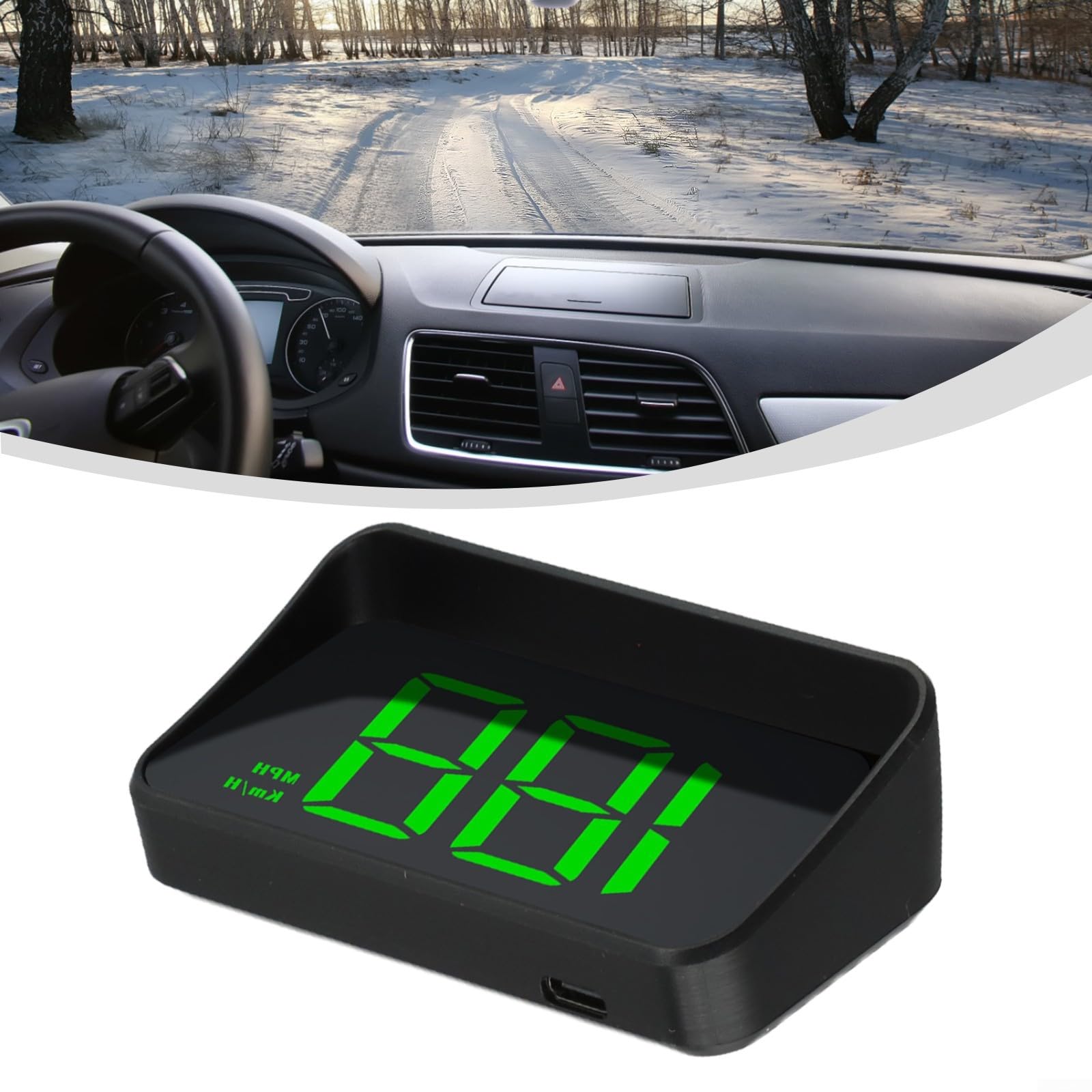 Windshield-Mounted Car HUD Display with GPS+BeiDou Chip, Accurate KMH Speed Readings and Large Clear Green Numeric Display (MPH)