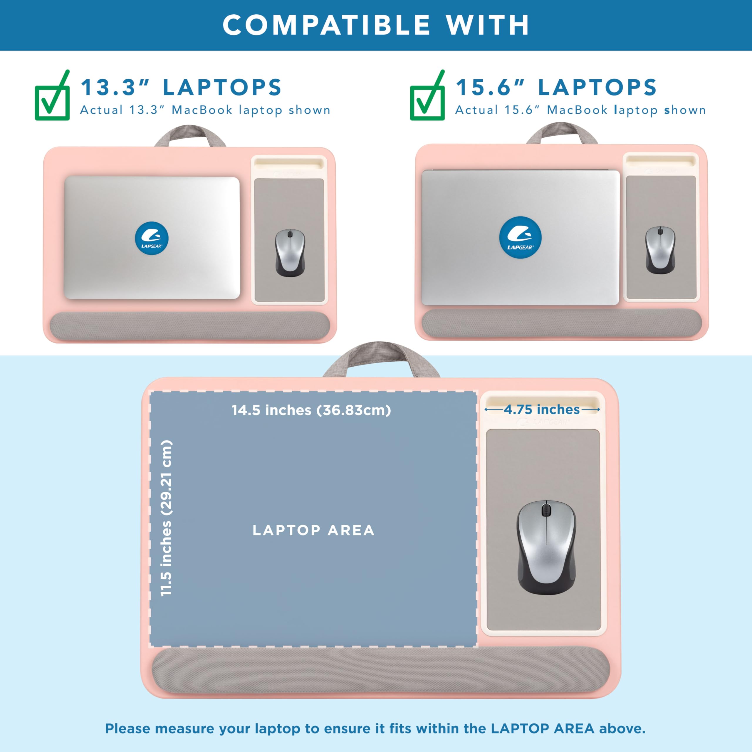LAPGEAR Home Office Pro - Escritorio de Regazo con reposamuñecas, Alfombrilla para Mouse y Soporte para teléfono, Color Rosa, se Adapta a portátiles de hasta 15.6 Pulgadas, Estilo n.º 91604