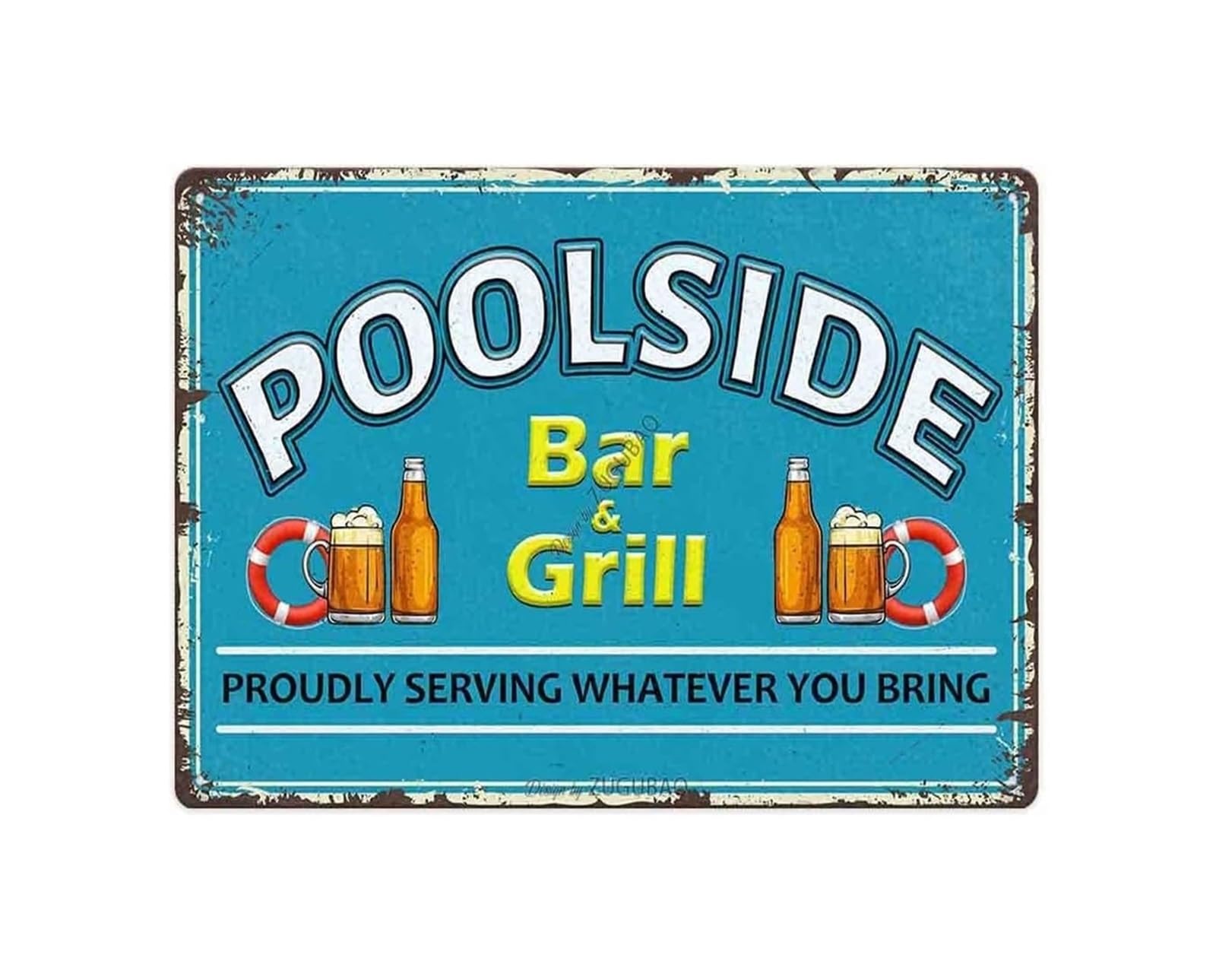 CBQZCHWDKT Retro Poolside Bar and Grill Sign Outdoor Metal Tin Sign with Vintage Design for Backyard Deck Outdoor Kitchen or Man Cave 8 X 12 inch​