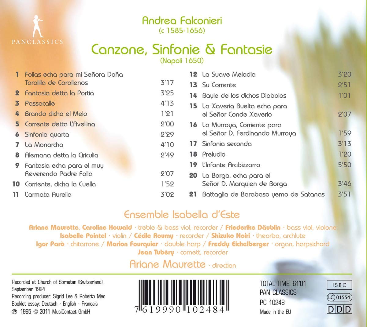 Andrea Falconieri (um 1585-1656): Canzone, Sinfonie, Fantasie (1650)