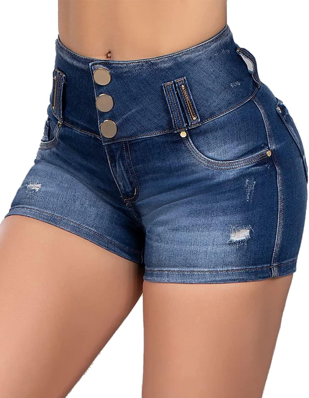 Flamingals Butt Lifting Shorts for Women High Waist Denim Jeans Shorts with Pockets Frayed Raw Ripped