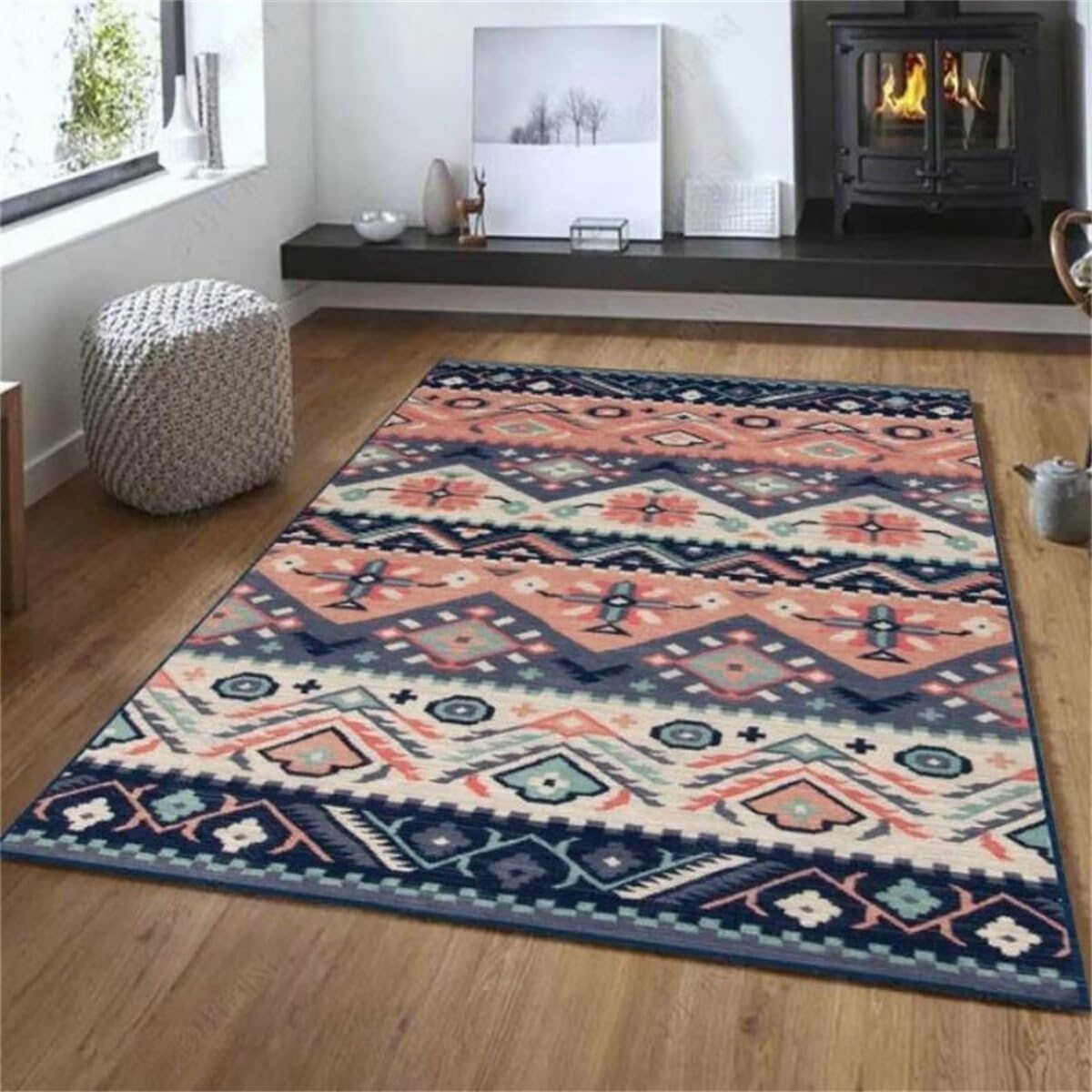 Tapis de canapé rouge et bleu multicolore lavable pour salon de jardin