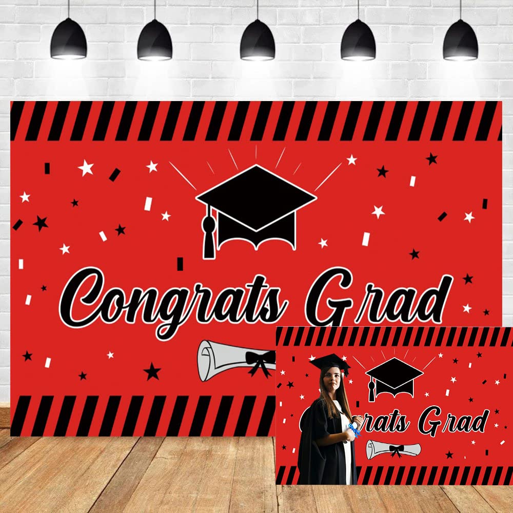 OERJU 7x5ft Congrats Grad Backdrop for Photography Red Black Class of 2026 Graduation Background Bachelor Cap Backdrop Banner College Prom Party