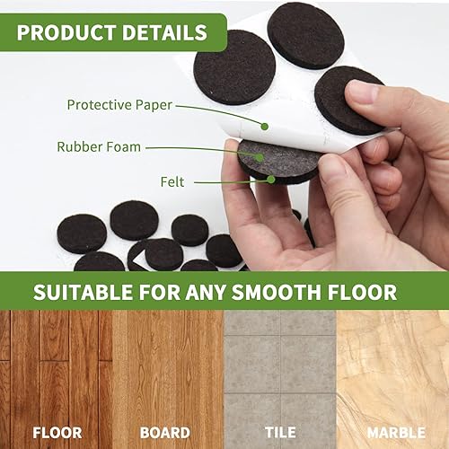 Vista 11 de Almohadillas de fieltro para muebles de madera dura, 68 unidades, almohadillas de muebles, protectores de suelo para pisos de madera dura