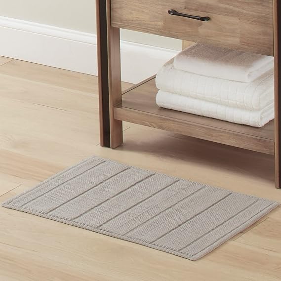 Buy Lucky Brand Striped Bathroom Rug (17" x 24", Light Grey) Cotton