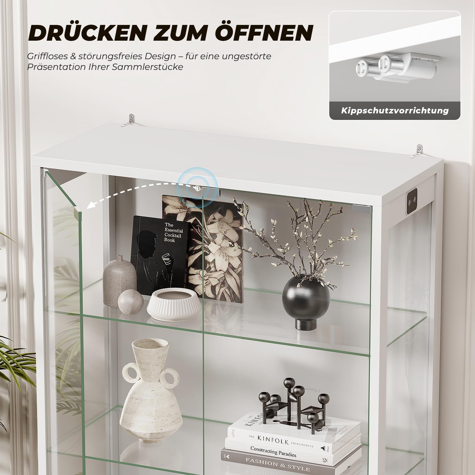 BROTTAR Vitrine mit Glastüren und 3-Farbiger LED-Beleuchtung