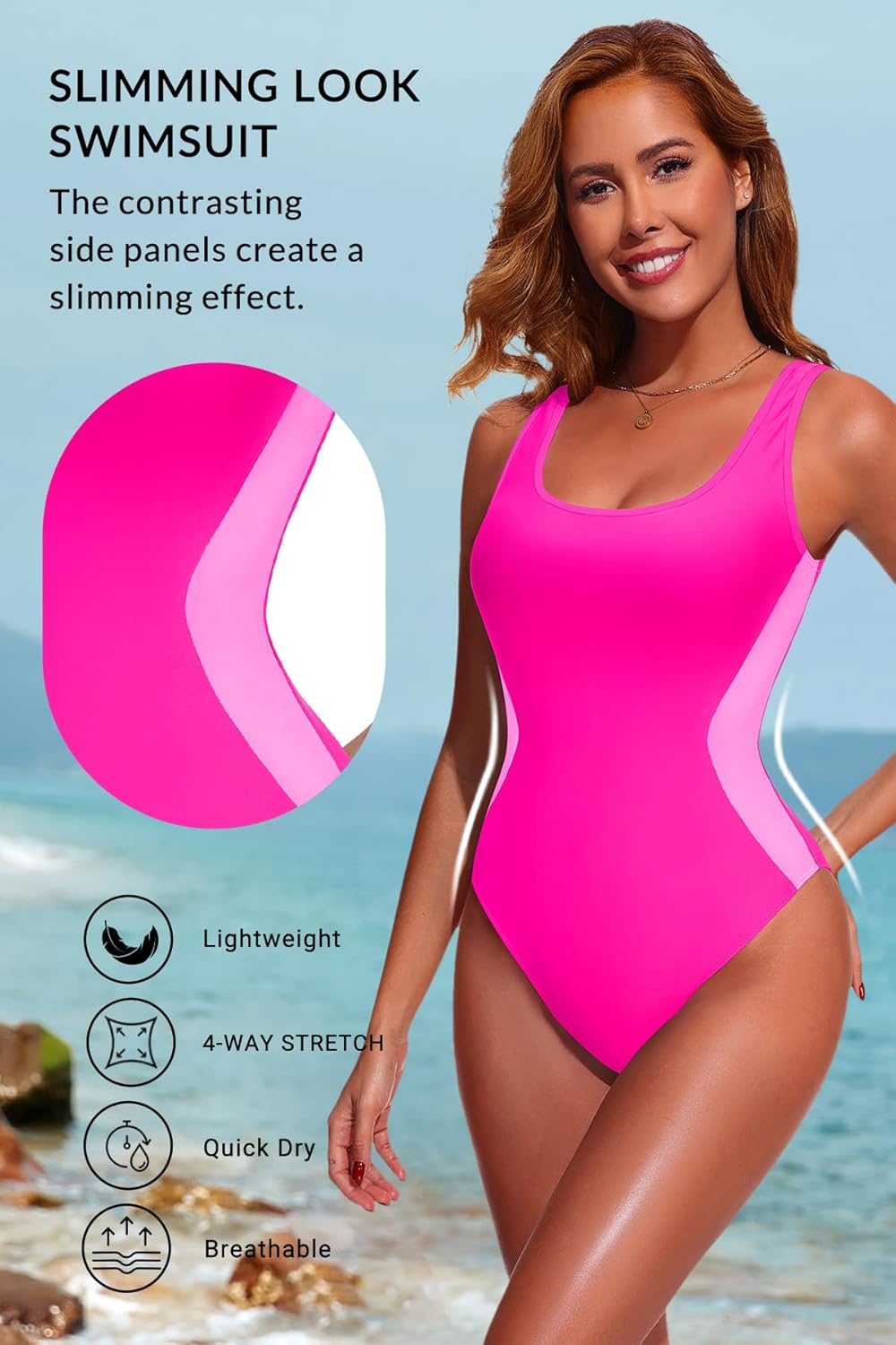 Aqua Eve Womens Athletic One Piece Swimsuits - Sport Color Block Scoop Neck Bathing Suit High Cut Swimwear 2026