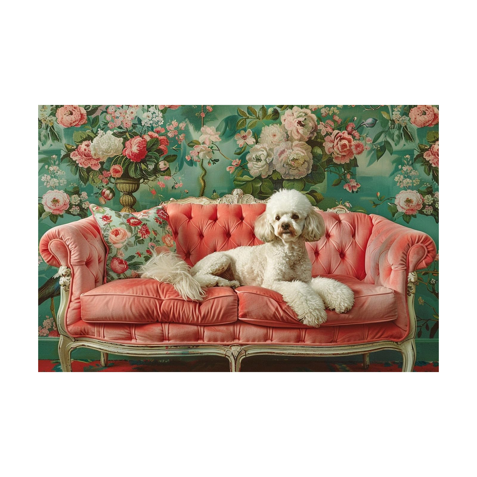 Lienzo de caniche blanco floral de 40x60cm, decoración vintage para salón y baño rosa 8