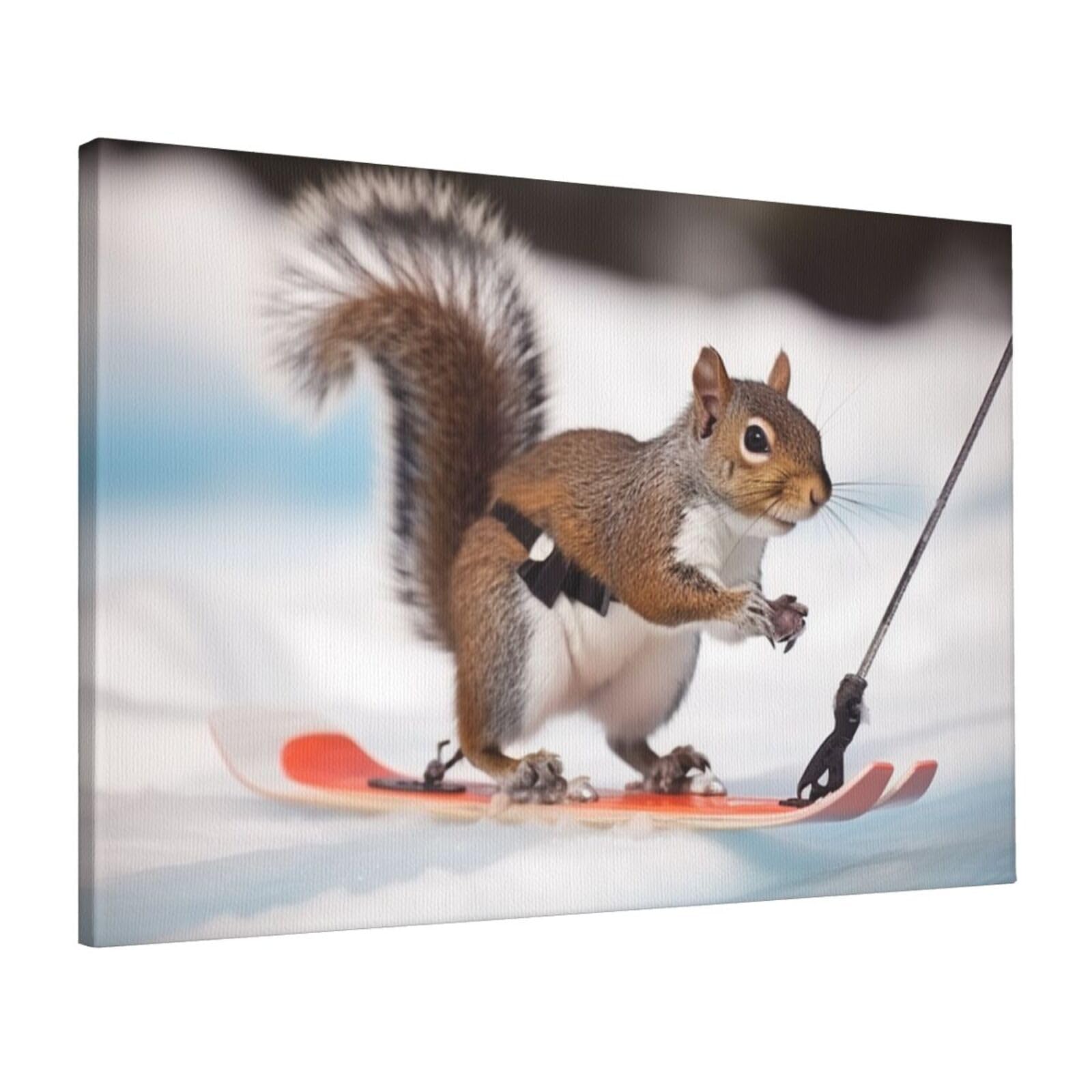 FodPand Canvas Wall Art for Living Room Wall Decor 16"x24" Modern Artwork Painting Pictures Hanging Canvas Prints Skiing Squirrel Aesthetic Wall Art for Bedroom Bathroom Office Wallart Decor