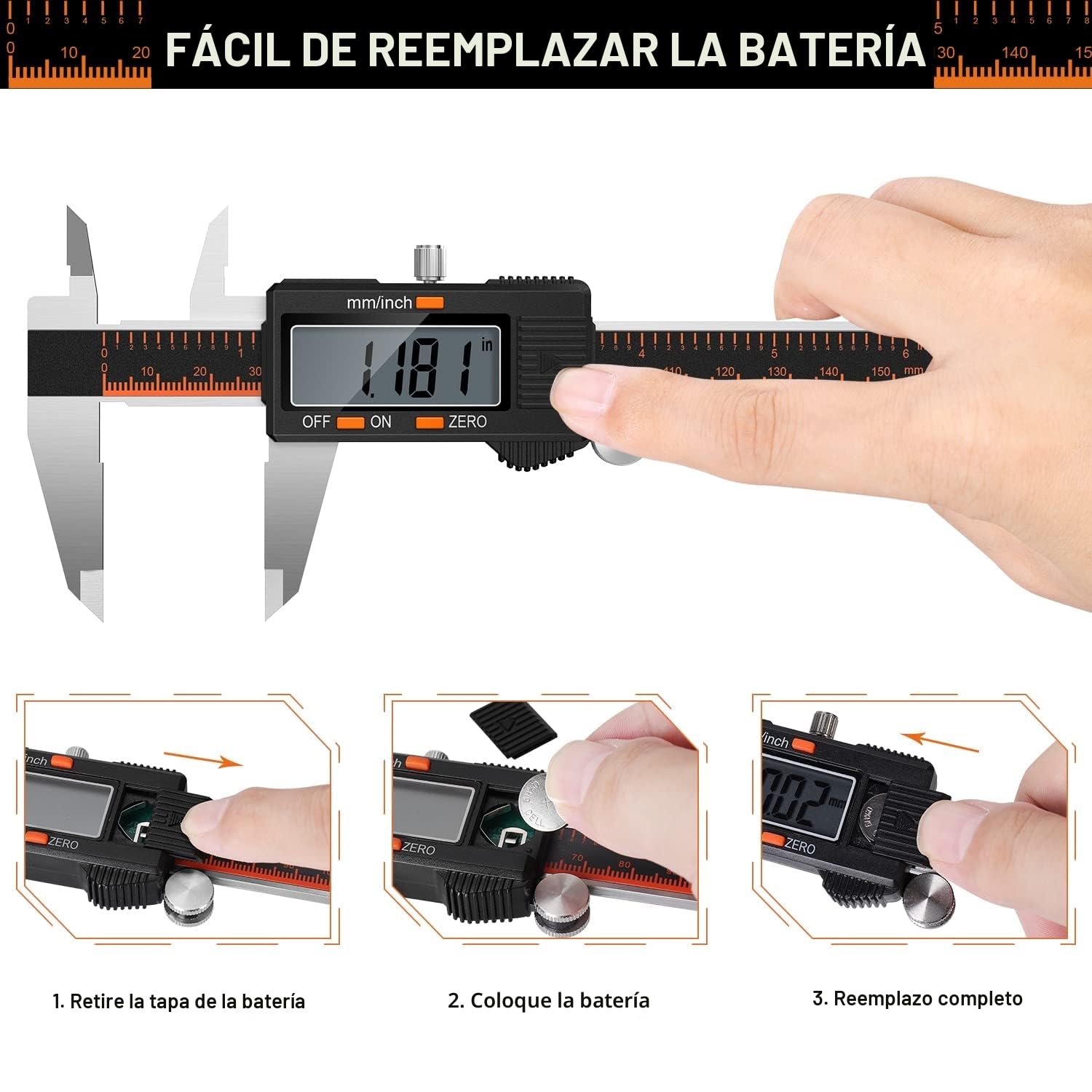 HARDELL Calibre Digital 150mm Pie de Rey Acero Inoxidable con Pantalla LCD