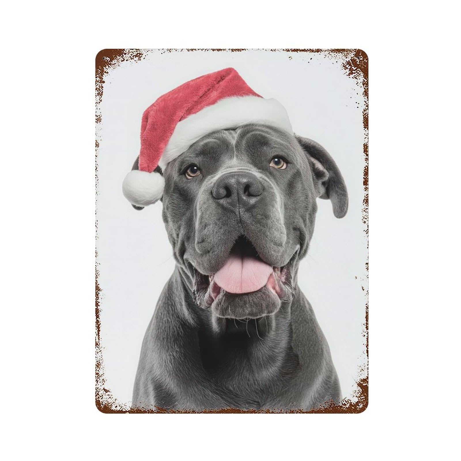 Garage Style Cane Corso Dog with Santa Hat Portrait Vintage Rust Metal Sign 15.7"x11.8", Industrial Home Decor for Bar And Workshop