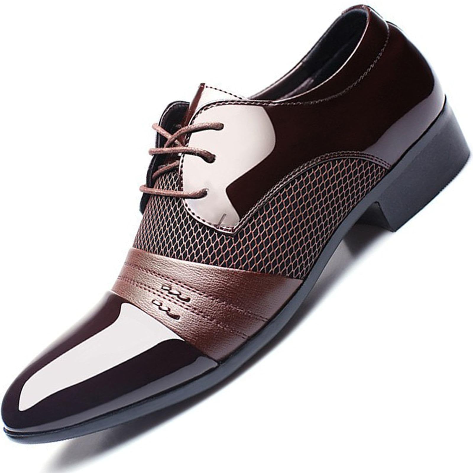 Mens Dress Shoes Patent Leather Shoes Soft Sole Breathable Mesh Business Casual Oxford