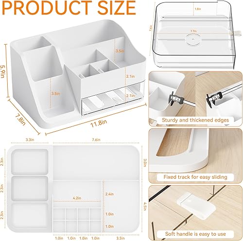 Miniatura 3 de Yieach Organizador de maquillaje blanco con soporte para cepillos, organizadores de maquillaje de encimera grande para tocador, tocador superior y