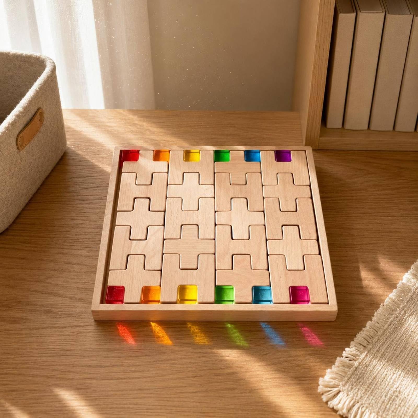 Kinder Bausteine Holzbausteine Stapelsteine Steckbausteine mit Transparenten Acryl Elementen Und Verzahnten Ausschnitten Unterstützen Bauen Sortieren