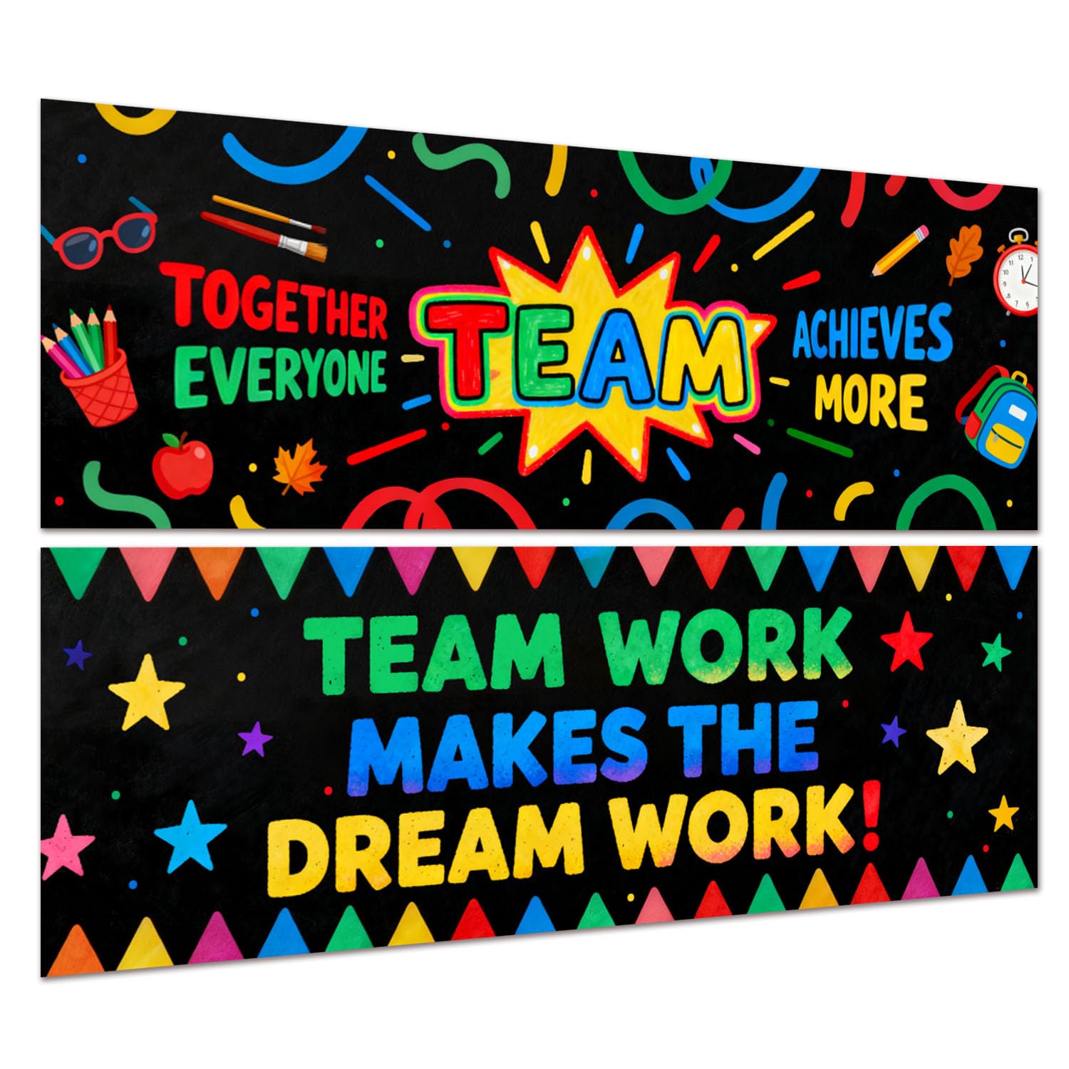 Hobbspring 2Pcs Team Banner Posters Colorful Stars Writing Materials Board And Wall Decor for School Teachers Dream Work Educational Posters Classroom 39 x 13.4inch