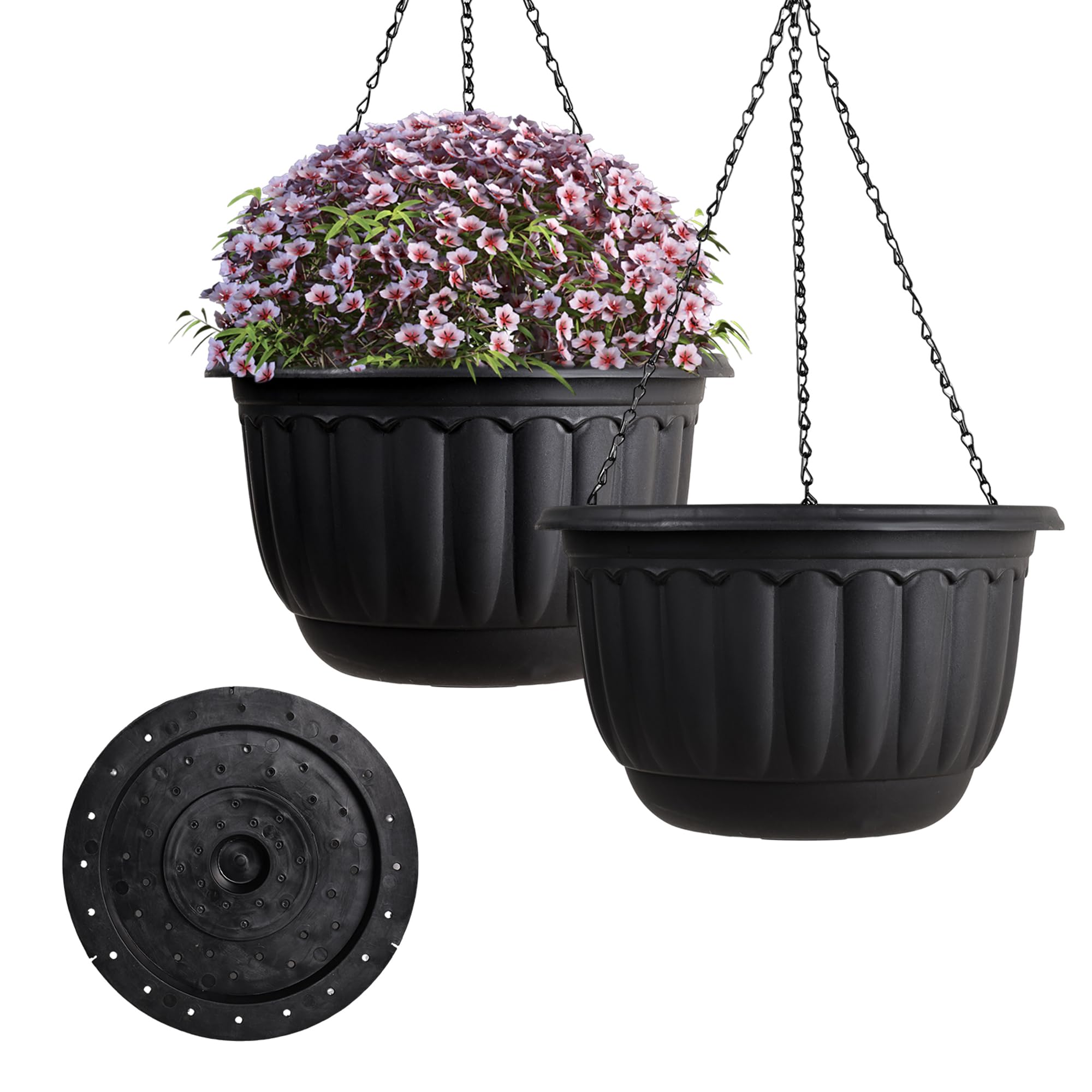 YIKUSH 12 Inch Hanging Planters, 2 Pack Plastic Hanging Flower Pots