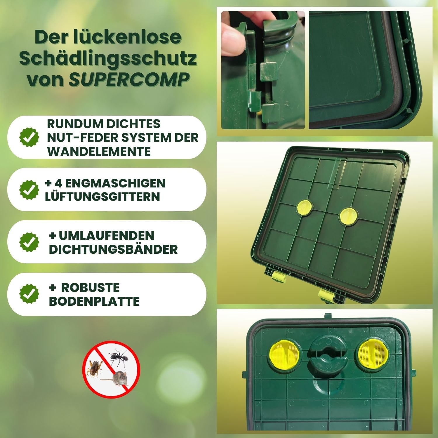 Schnellkomposter 350L | Rattensicher, Schädlingsschutz rundum Dichtungen und Gitter, geruchsfrei & ohne Umsetzen, UV- und frostbeständig