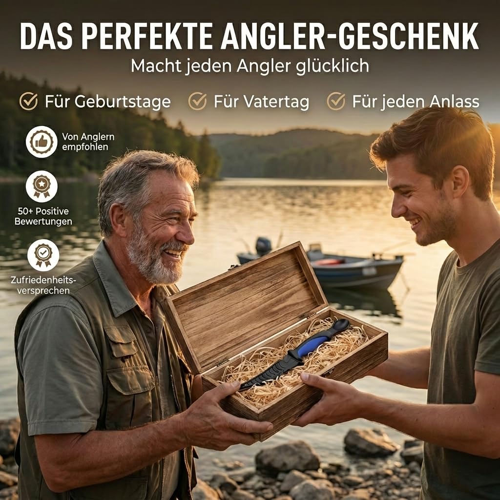 4in1 Ausnehmmesser Fisch mit Löffel als Ausnehmhilfe | Filitiermesser Scharf Fisch 15cm Klinge | Fischmesser Angelmesser Ausnehmen Messer Filiermesser Angel Messer Angeln Fischen