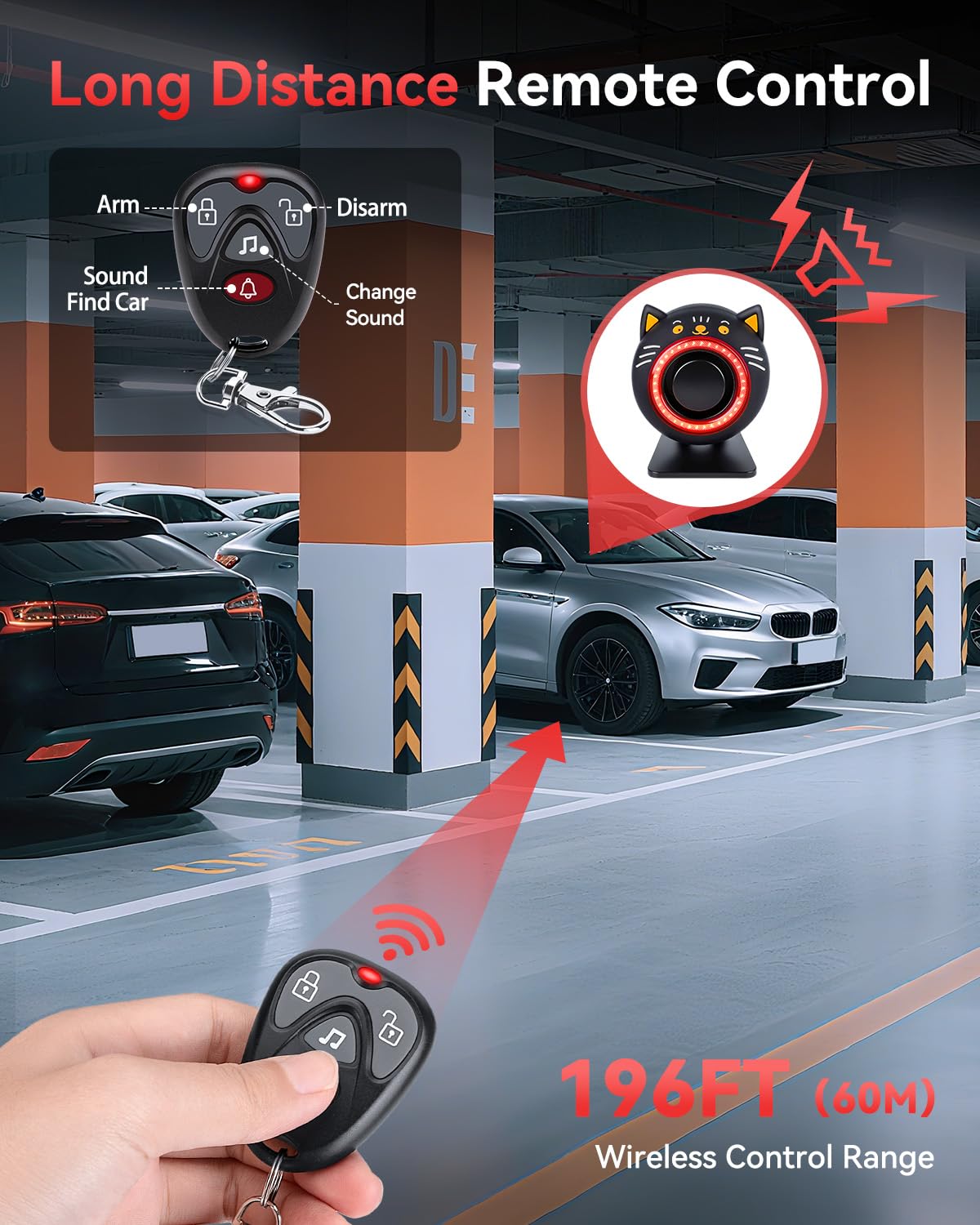 Alarme sonore et lumineuse à vibrations pour voiture avec télécommande
