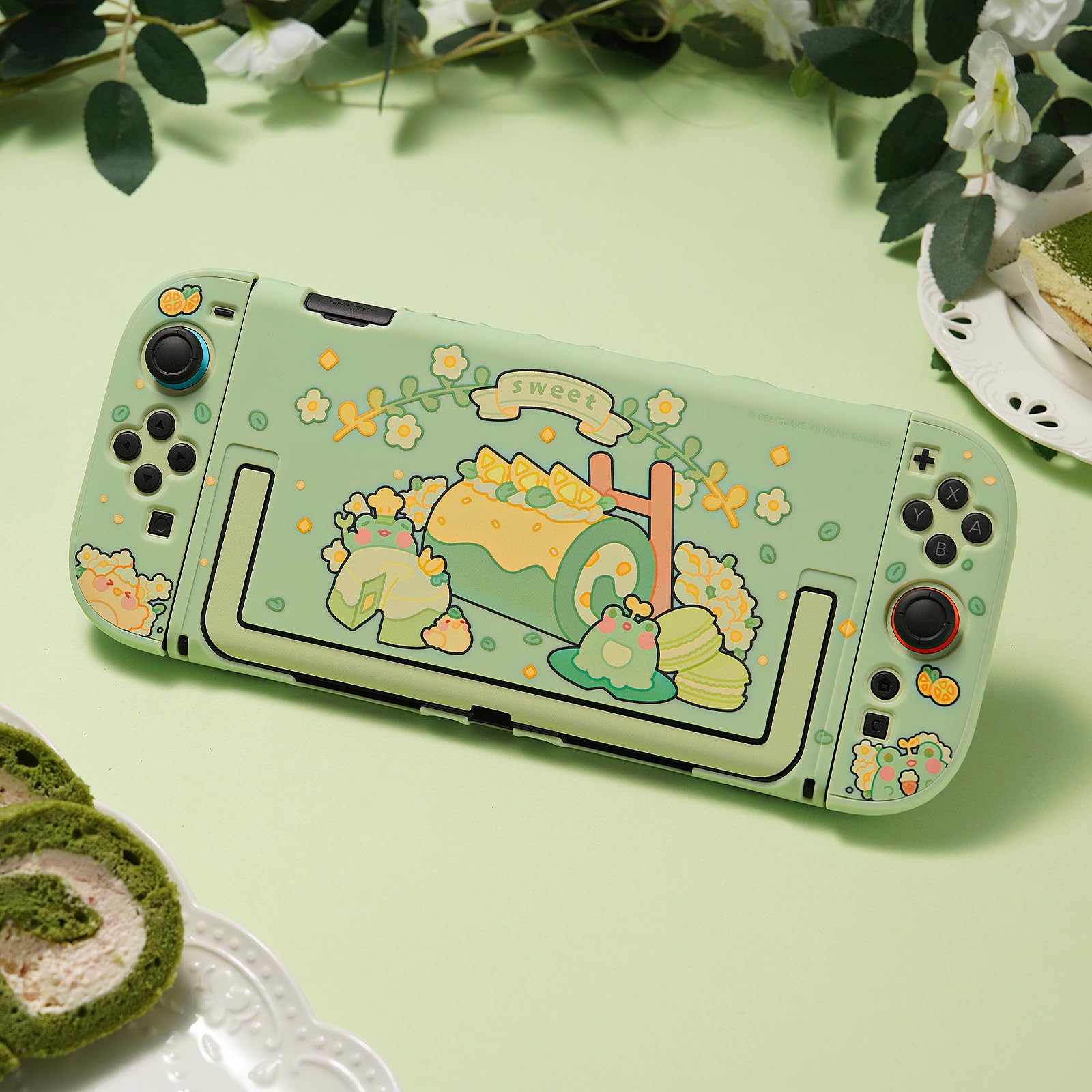 GeekShare Custodia protettiva compatibile con Switch 2, cover rigida in PC sottile agganciabile progettata per console di gioco Switch 2 e controller JC Handle - Matcha Froggy