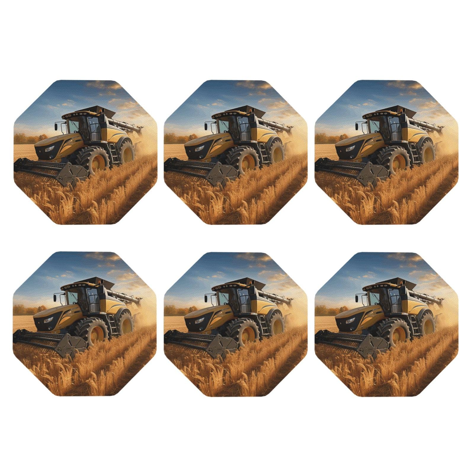 6pcs Leather Coasters for Drinks, Farm Tractor Harvester Drink Coasters for Tabletop Protection, 4" Cup Coasters for Coffee Table Decor, Non-Slip Drinking Cup Mat for Hot Or Cold Drink