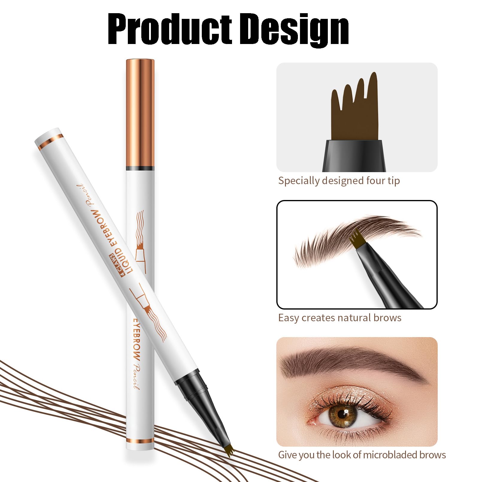 Microblading Augenbrauenstift, feine Spitze, wasserdicht, 3D Magic Augenbrauenstifte für Frauen, wischfest, natürliches Füllen & Definieren, natürliche haarähnliche Brauen (4# Schwarz)