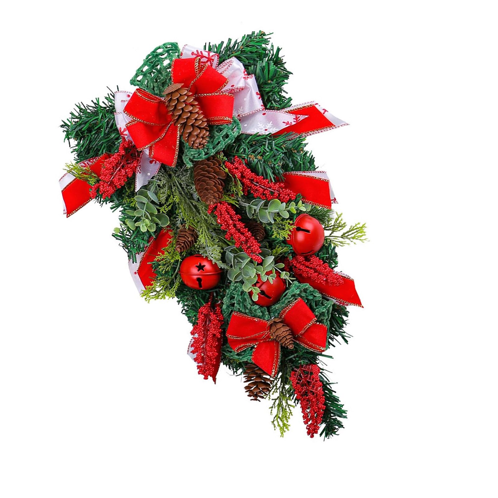 Buxuaaaa Stylish Christmas Wreath Display Artificial Christmas Wreath with Bells and Bowknot Festival Door and Wall Decors Webbing Bells