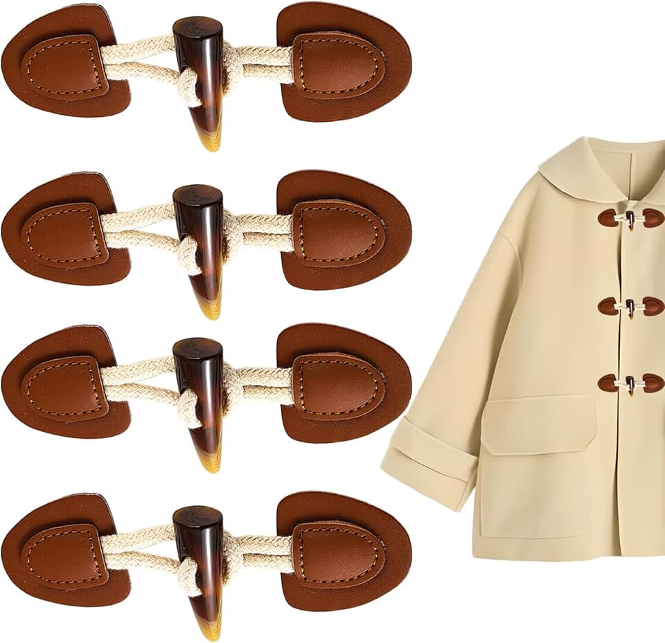 4 Sets Toggle Buttons for Coats and Sweaters Leather Horn Button Clasps and Closures for Clothing Snap Clasp Set for Jacket or Coat Durable Toggle Closure Accessories for Outerwear