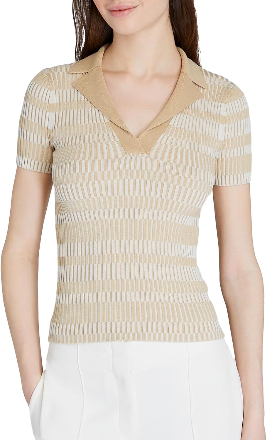 Club Monaco Women's Women's Ribbed Johnny Collar Sweater Tee