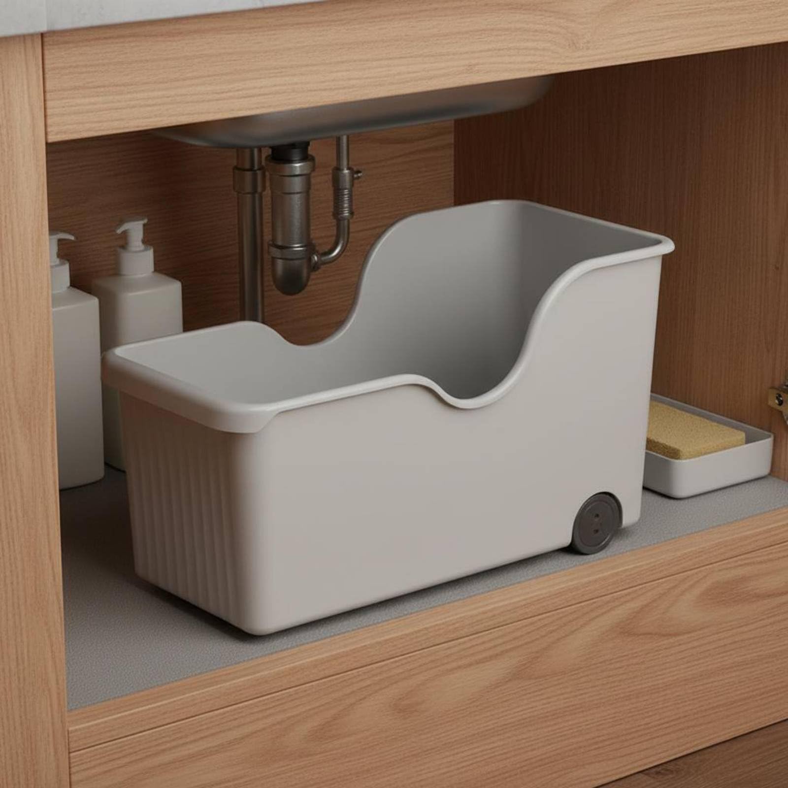 2 Piezas Caja de Almacenamiento Organizador de Cocina Estante Multiusos con Ruedas Móvil Material Polipropileno Adecuado para Armarios Encimeras Bajo Fregadero Cocina Hogar, Crema, Pack De 3