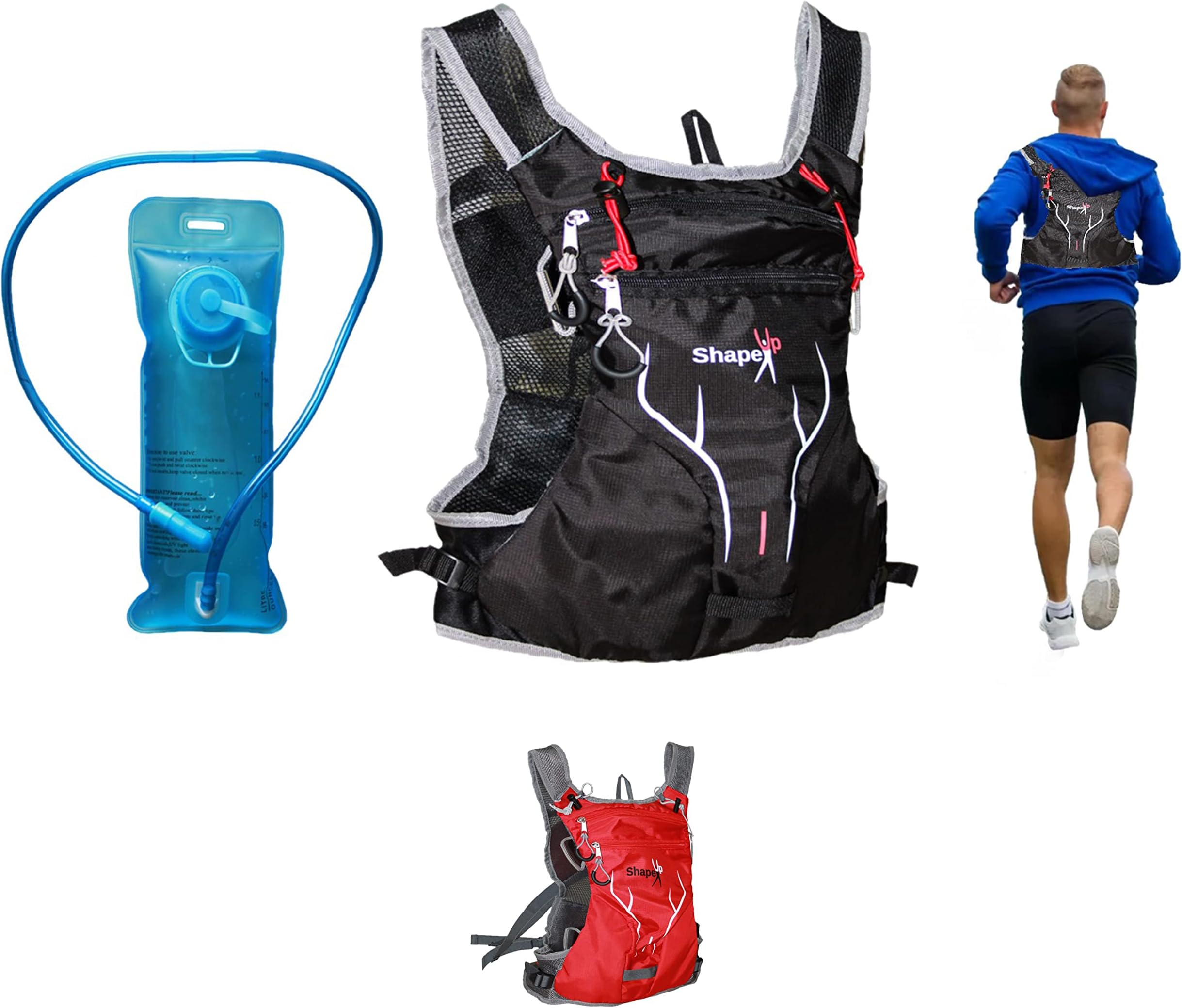 ShapeUp Running Hydration Vest Bag with 1.5l Water Bladder, Insulated Hydration Running Vest for Women & Men, Breathable Ultralight sports and outdoors Camel Backpack for Cycling, Camping, Hiking