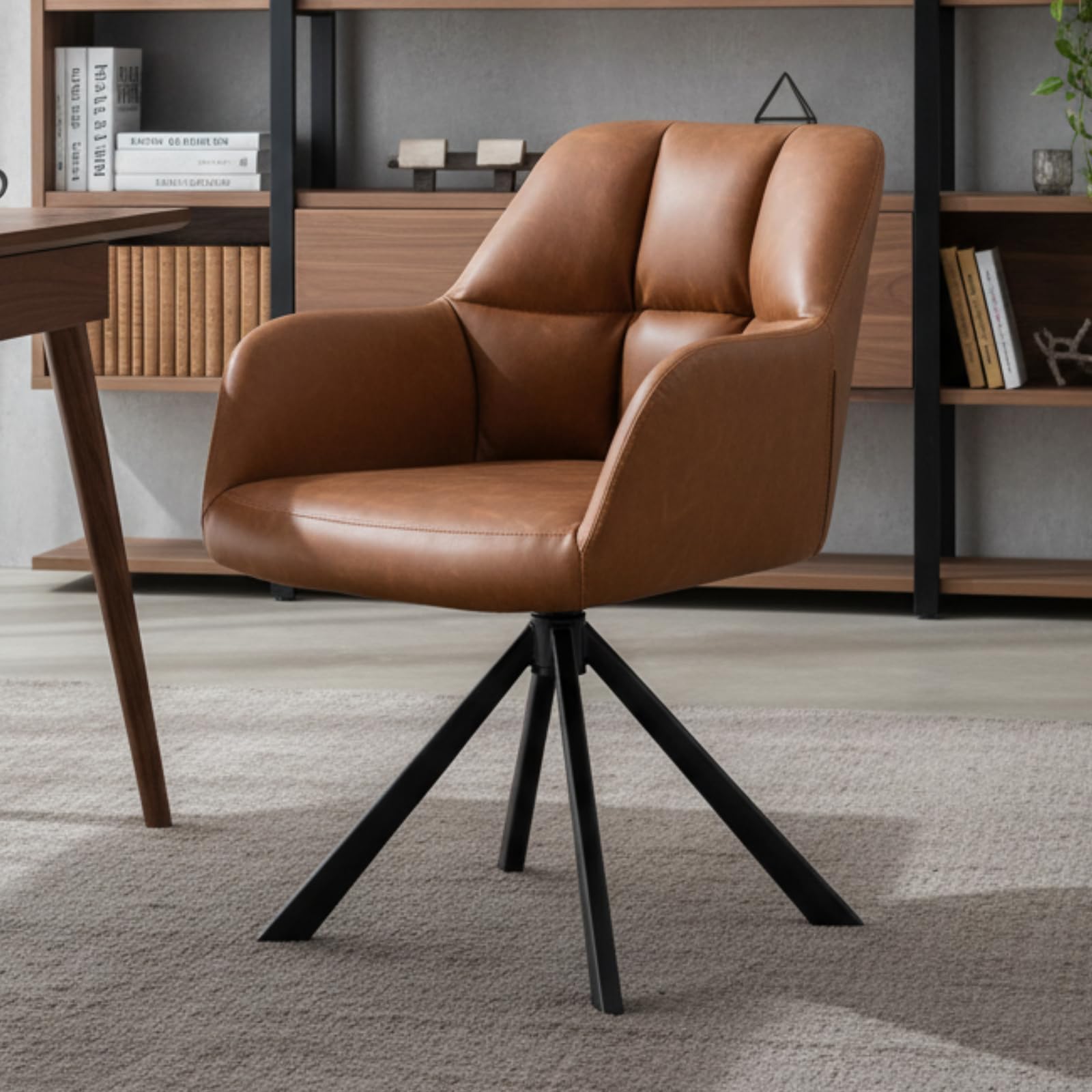 Ya-Home Office Chair Modern Desk Accent Chair with Metal Legs, Brown