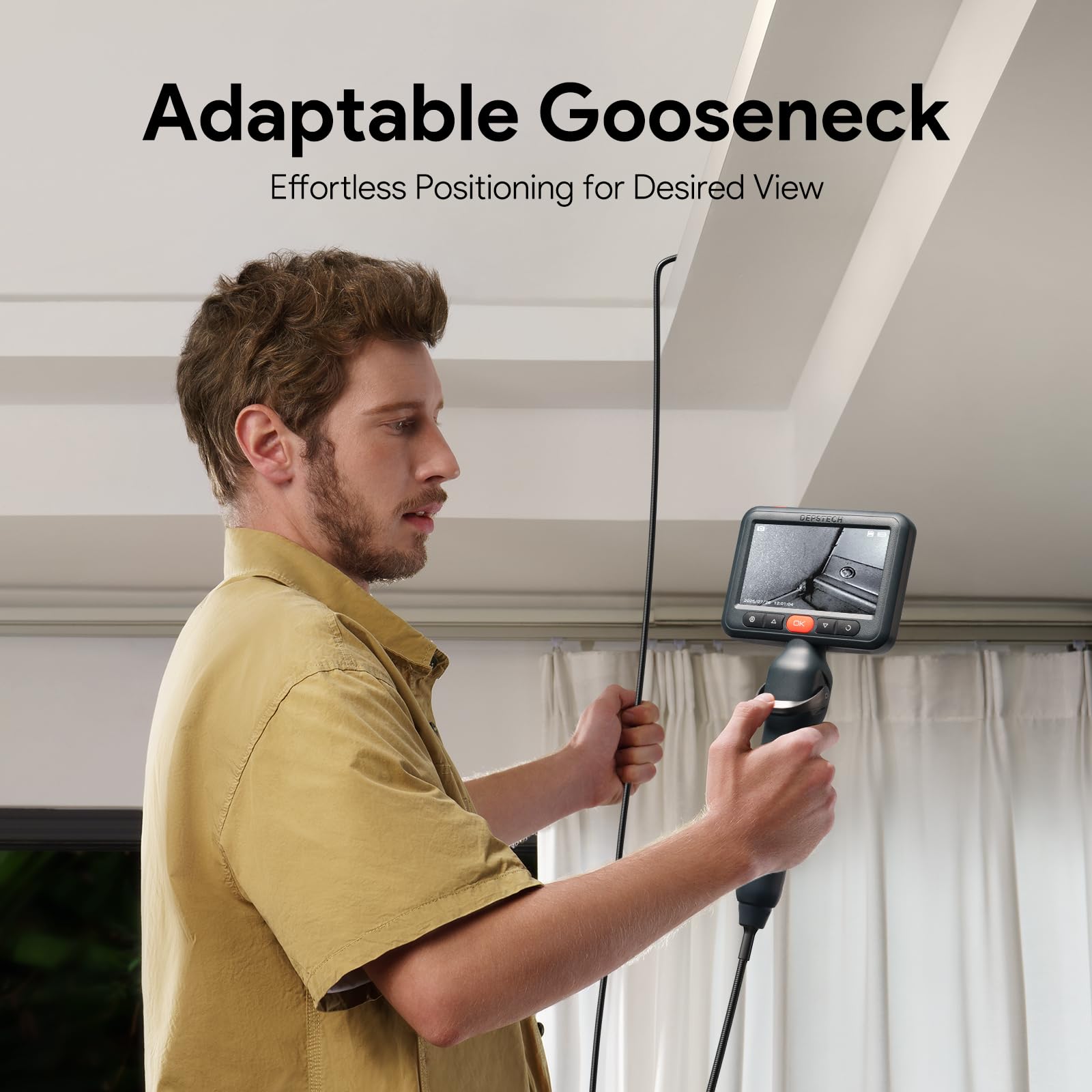 DEPSTECH Cámara Endoscópica con IPS 5", Cabezal 210 y Sonda Ultrafina 6.2mm | Boroscopio con Cable Semirrígido 1.5m, 8 LEDs Regulables y Impermeable IP67 para Inspección de Tuberías y Cavidades de Pared