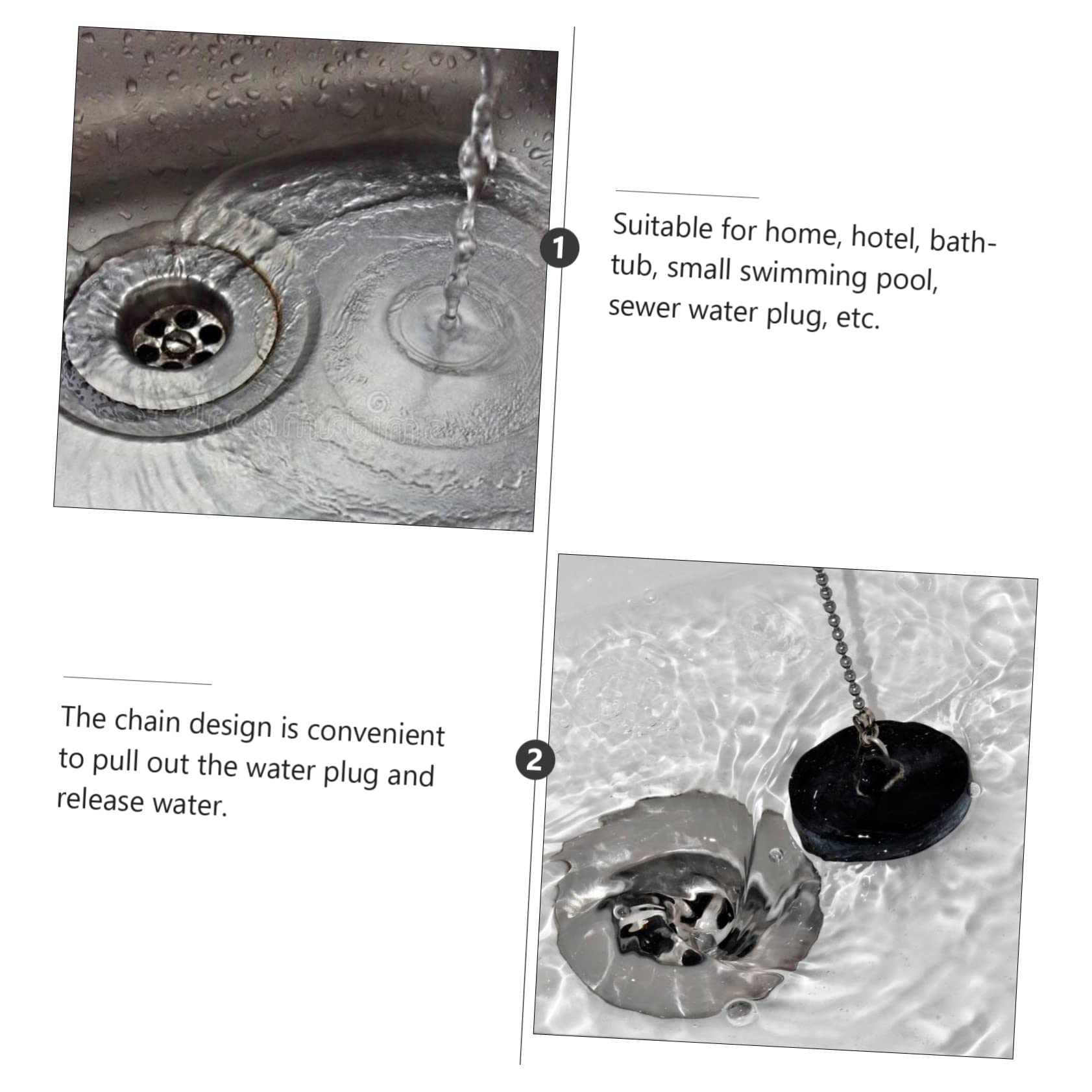 HOOTNEE 2Pcs Black Drain Plugs for Bathtubs Wash Basins Sinks Wear Resistant Water Stoppers with Chain Design Fit Prevents Leakage and Clogs