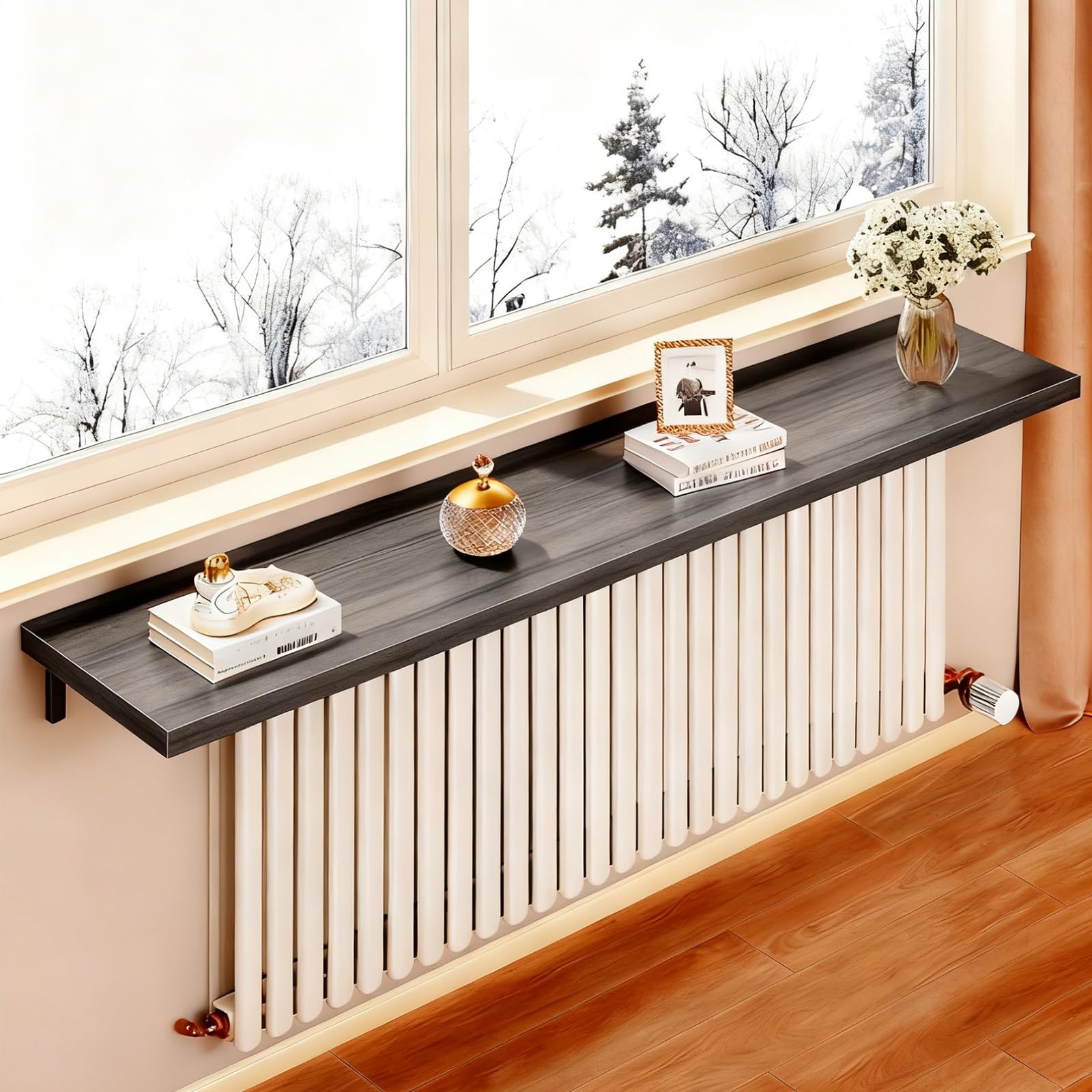 Mensola Sopra Termosifone per Termosifone, Copri Termosifone, Antipolvere con Staffa, per Soggiorno, Camera da Letto, Corridoio(Black,40x20cm/16x8in)