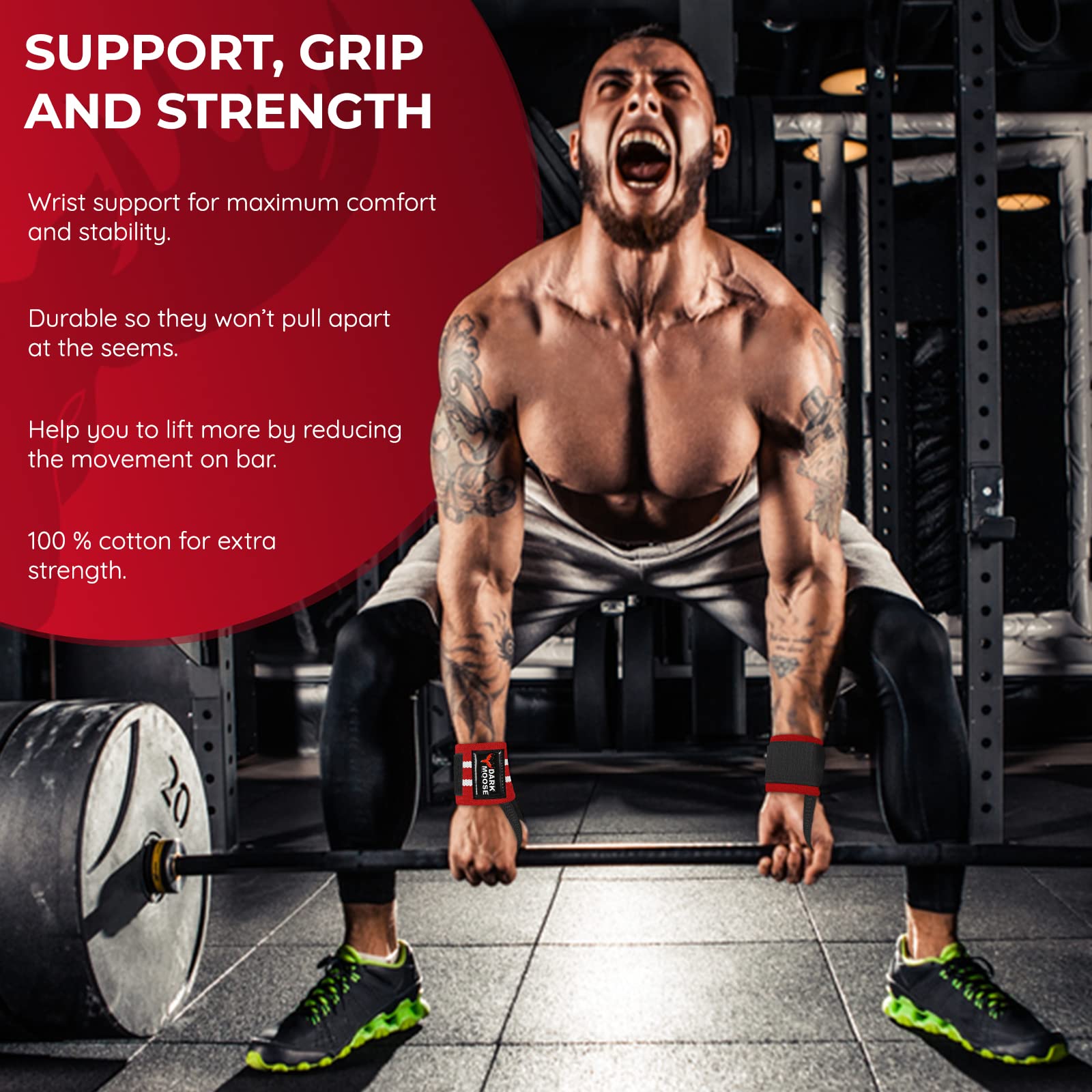 Fasce Da Polso Per Sollevamento Pesi - Supporto Resistente Per Allenamento, Palestra, Colore Rosso E Bianco - Foto 3