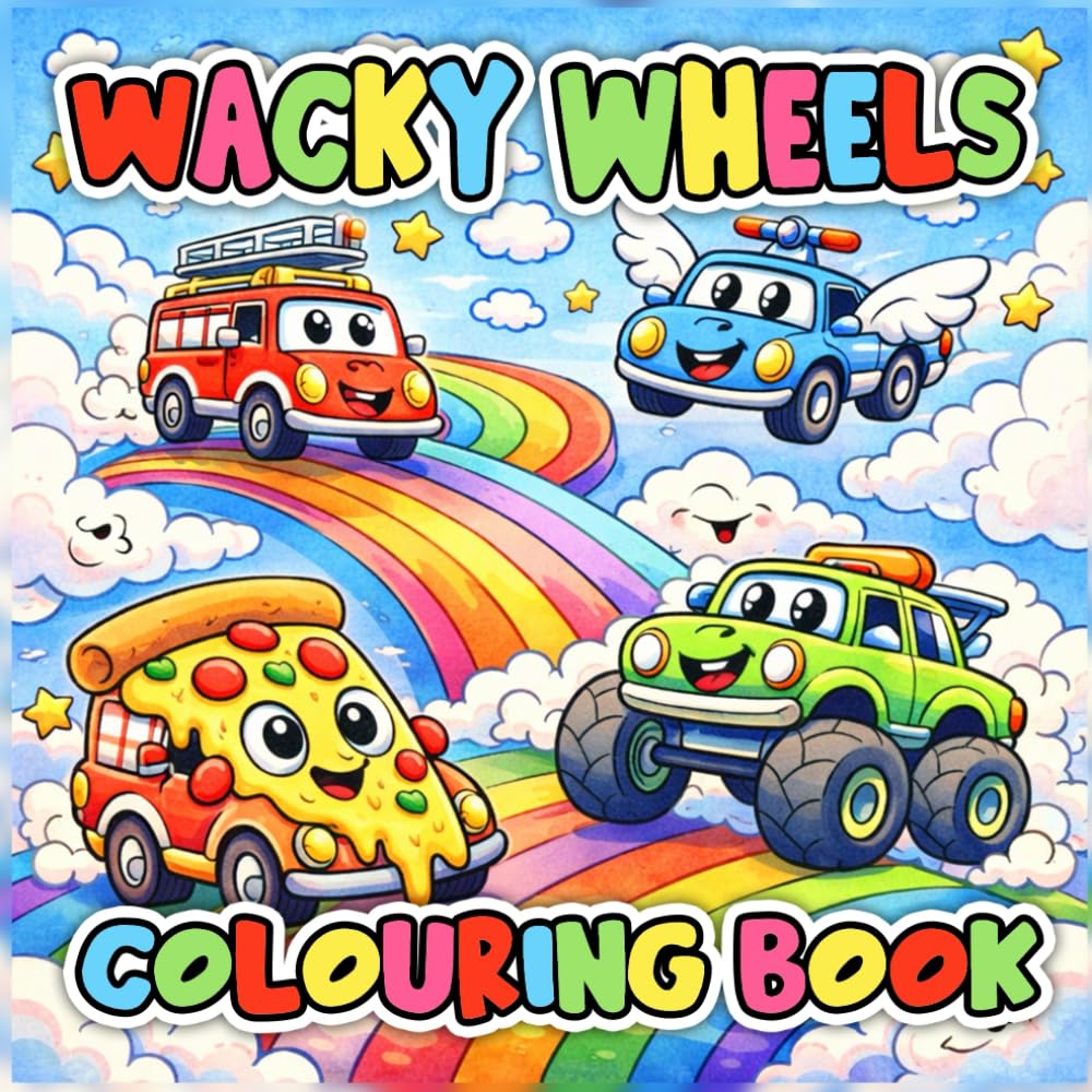 Wacky Wheels Colouring Book: Easy Colouring Pages with Cars, Trucks, and Silly Vehicles for Kids