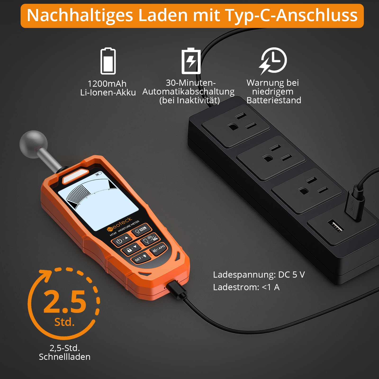 Neoteck Feuchtigkeitsmessgerät Pin&Pinless 2-in-1 Dual-Sonden mit LCD und akustischem Alarm