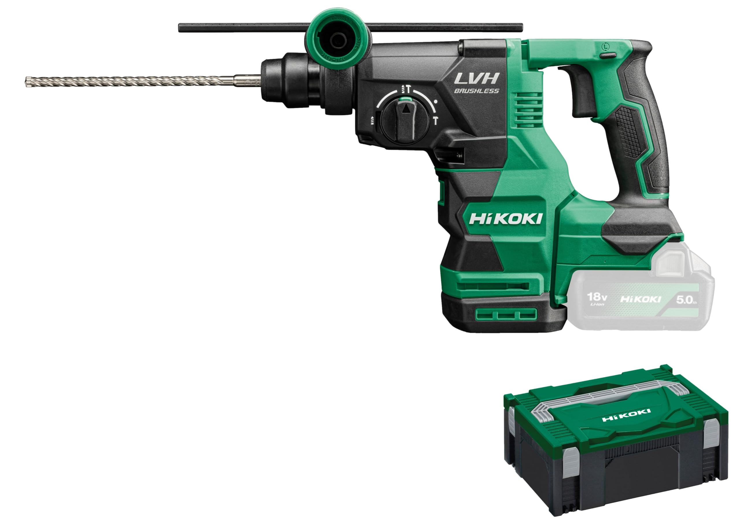 Hikoki Green / Black Akku Bohr- Und Meißelhammer Dh1826daw2z, Sds-Plus (18V, Schlagenergie 3,2 J, Bohren Mit Kronen Ø: 25-50 Mm, Zubehör: 1 Zusatzhandgriff, 1 Bohrtiefenanschlag, 1Koffer, Ohne Akku Und Ladegerät)