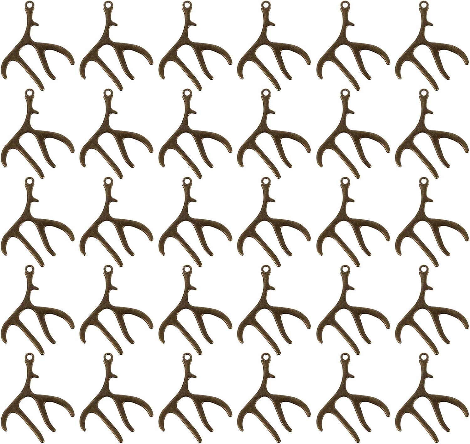 Ancient Antler Charm 30pcs Antler Charms Pendant Vintage Alloy Christmas Deer Connector Beads for Keychain DIY Necklace Bracelet Jewelry Making Crafting Findings Antique Bronze