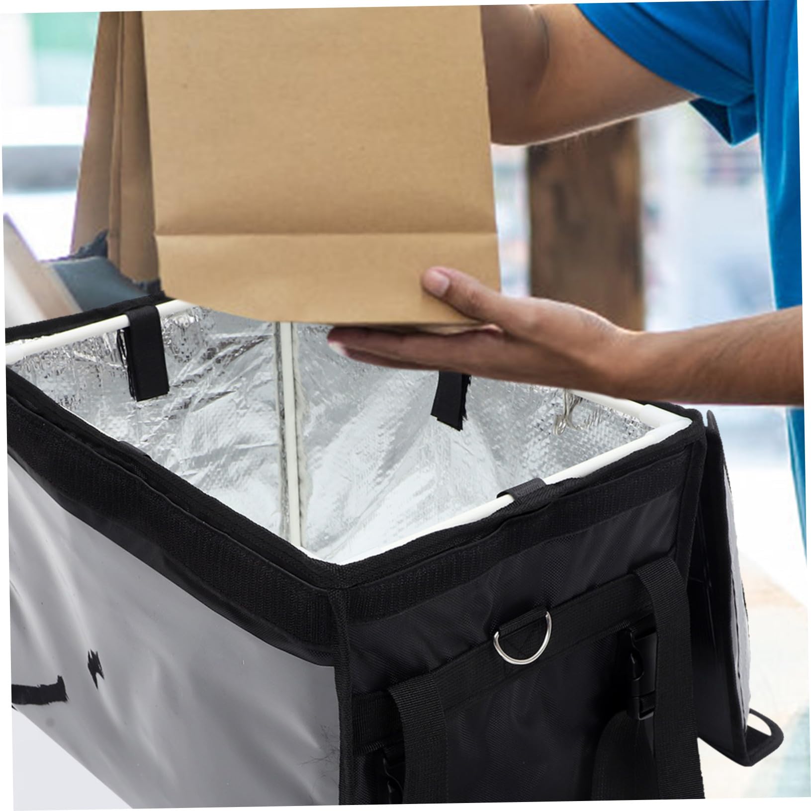 Amosfun Borsa Termica per Consegna Cibo 32l, Contenitore Porta Pranzo in Nylon Nero, Resistente All’acqua al Calore, per Outdoor e Shopping