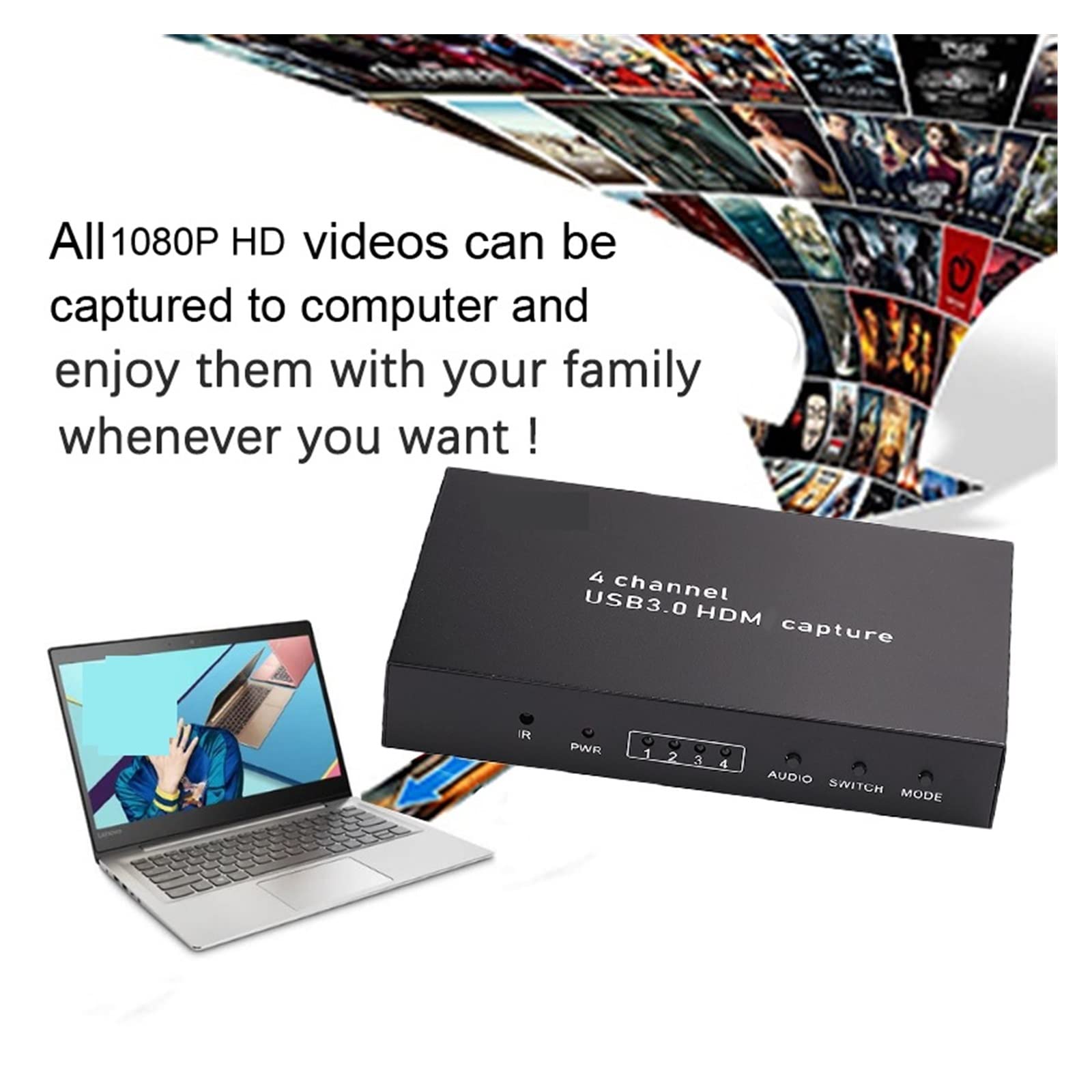 Tarjeta de Captura de vídeo 4x1 HD 1080P 60fps USB3.0 Tarjeta de Captura de Video Caja de grabación de Juegos PC HD Multivisor Interruptor de Pantalla de 4 Canales