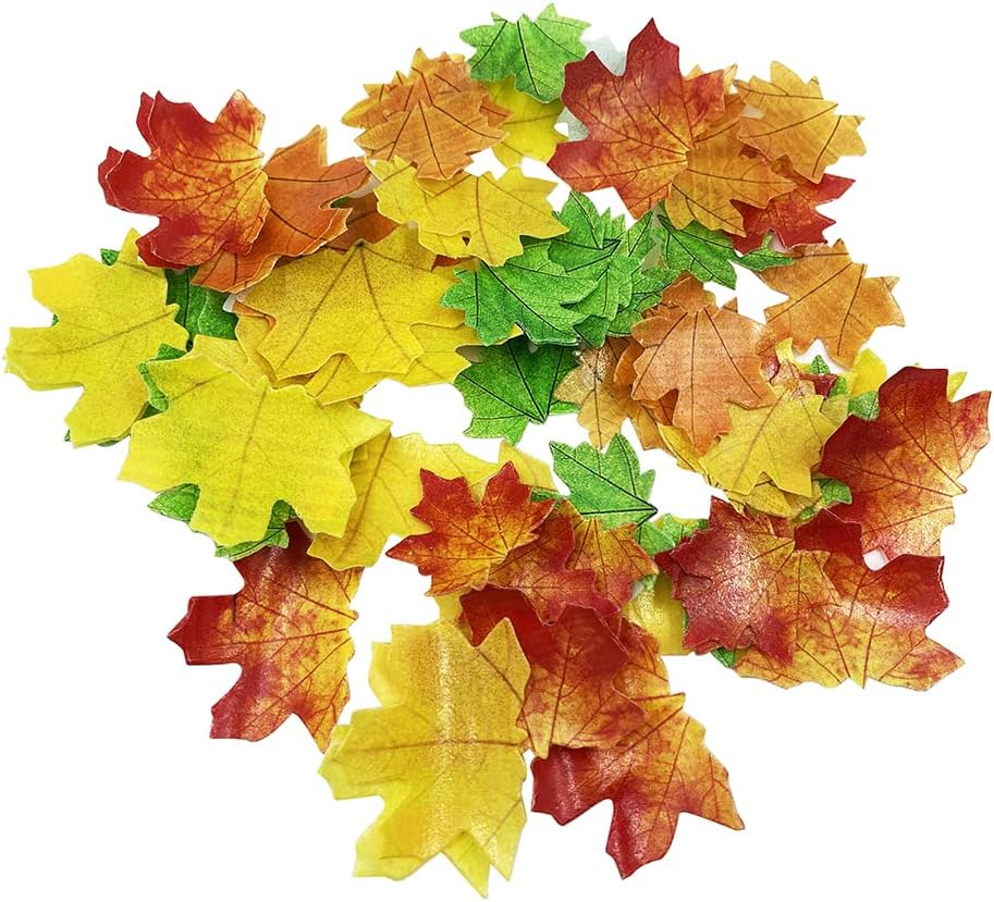 Set of 75 Edible Fall Leaves Gold Leaf Cake Decorations, Thanksgiving Party Cupcake Topper (Mix color)