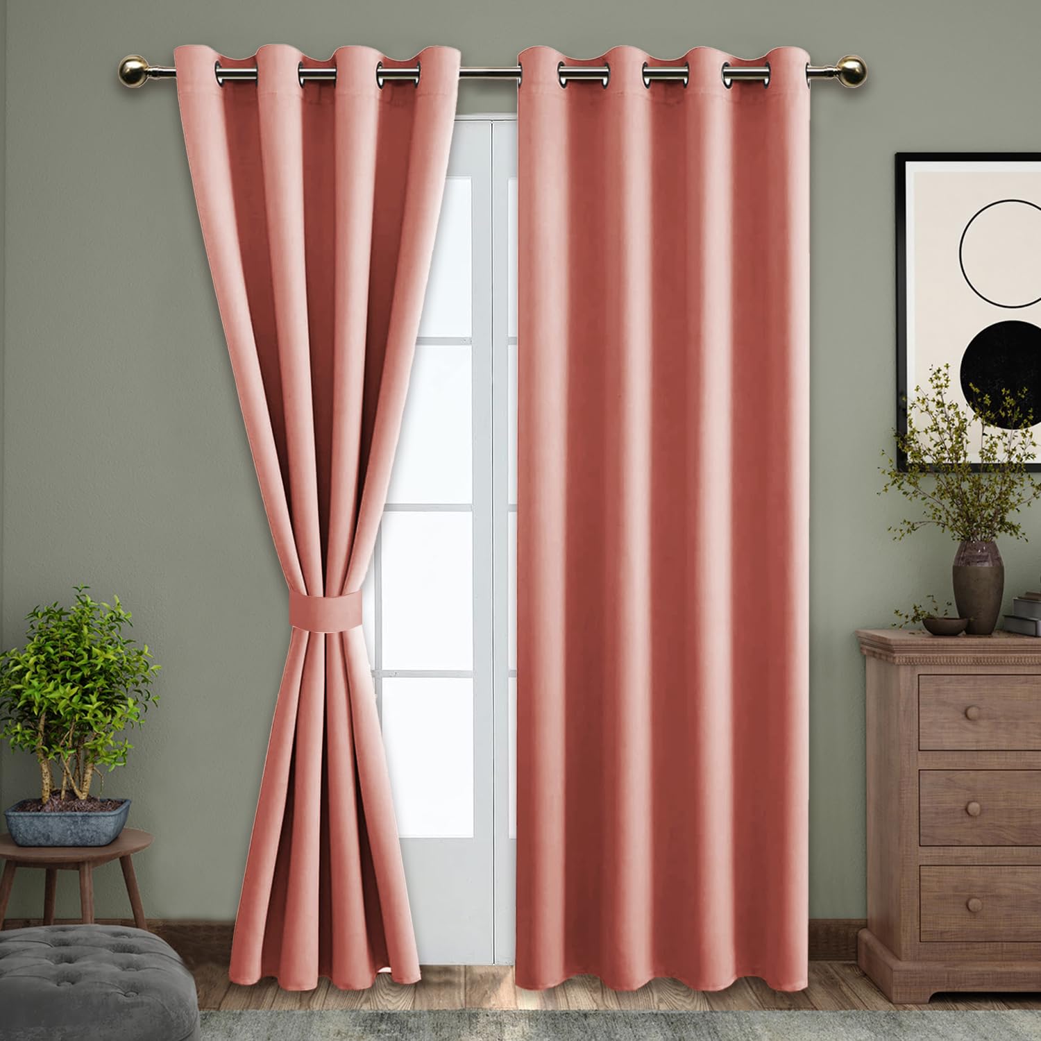 ThinkArtDecor Plain Blackout Door Curtains 7 Feet Long Set of 2, Room Darkening Blackout Parda 7 Feet with Grommet Design for Home Decor (7x4 Feet, Rose Gold)