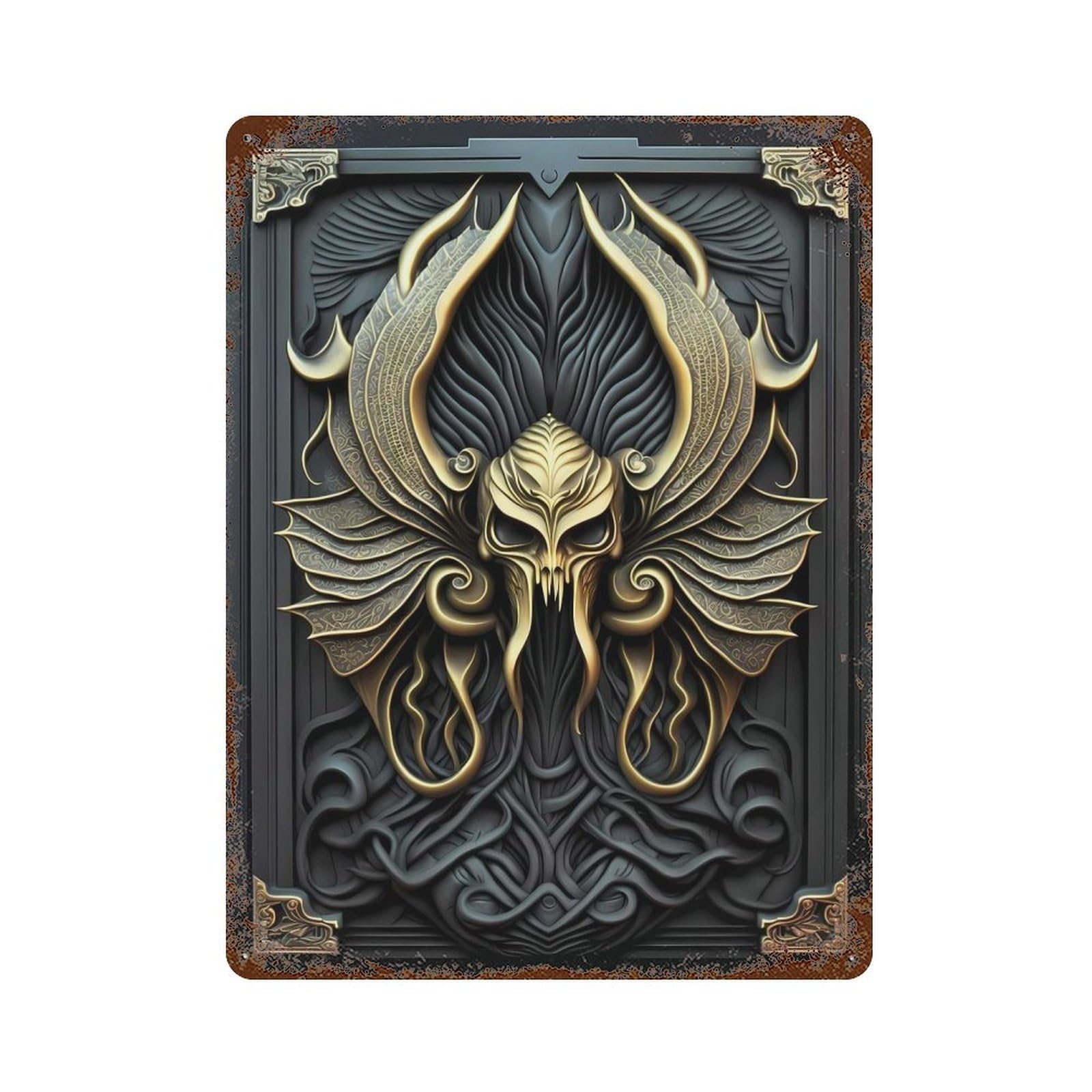 Golden Skull Kraken Retro Metal Sign 15.7"x11.8", for Bistro, Counter And Cafe Decor, Rustic Home Decor