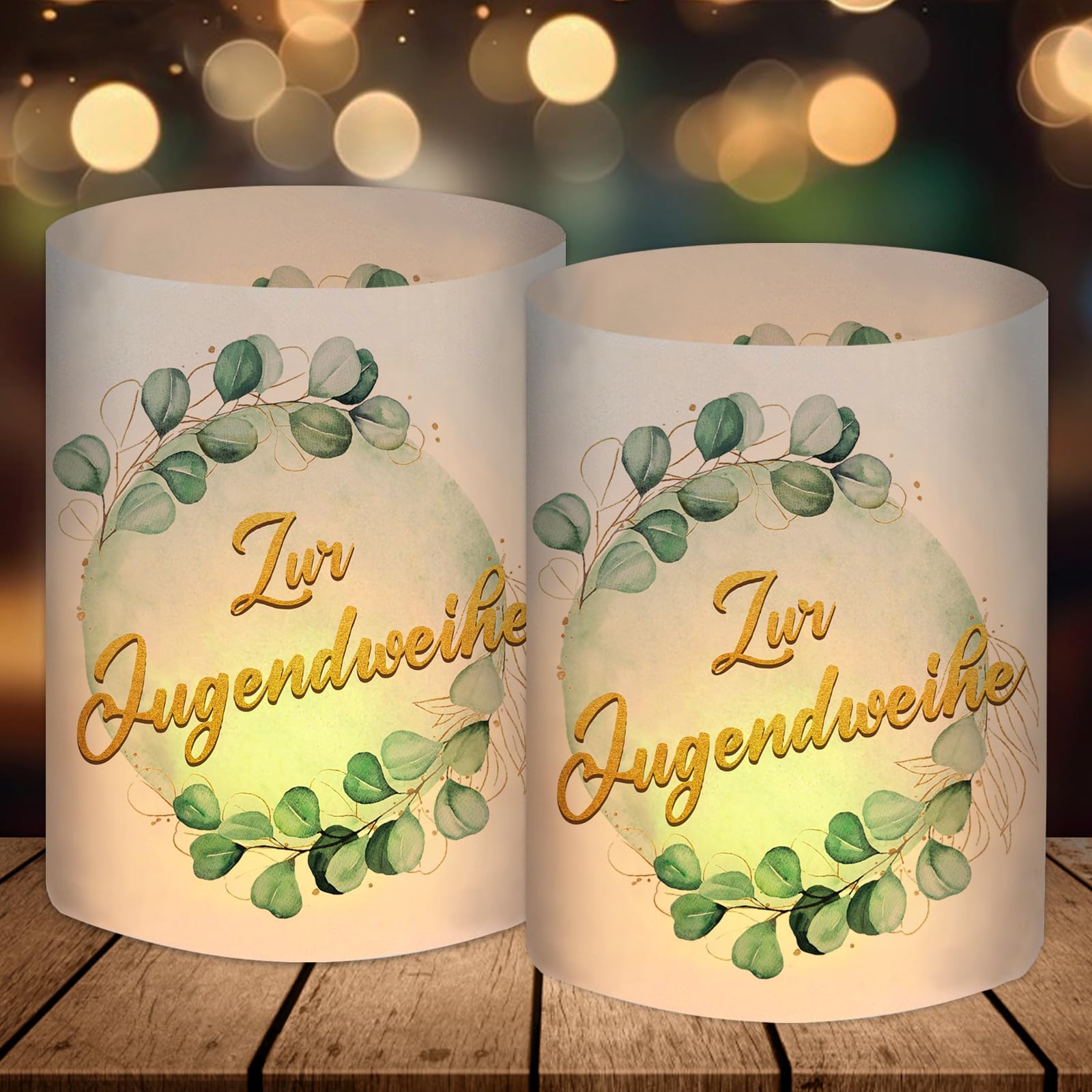 12 Windlicht Tischdeko, Jugendweihe Deko Mädchen Junge, Jugendweihe Dekoration Eukalyptus Grün, Party Deko Set Gastgeschenk Geschenke, Geeignet für Teelichter oder Kerzen